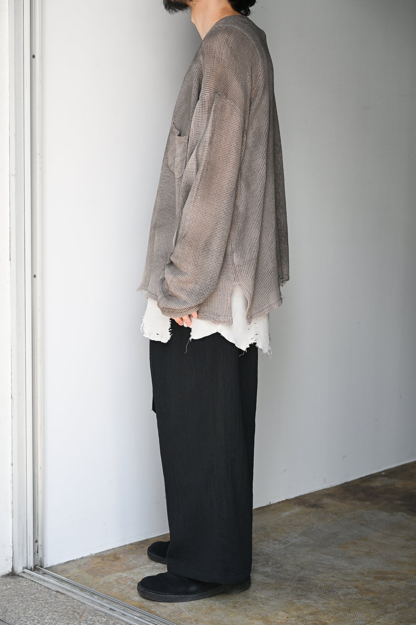 ANCELLM / BELTED CREPE TUCK SLACKS -BLACK