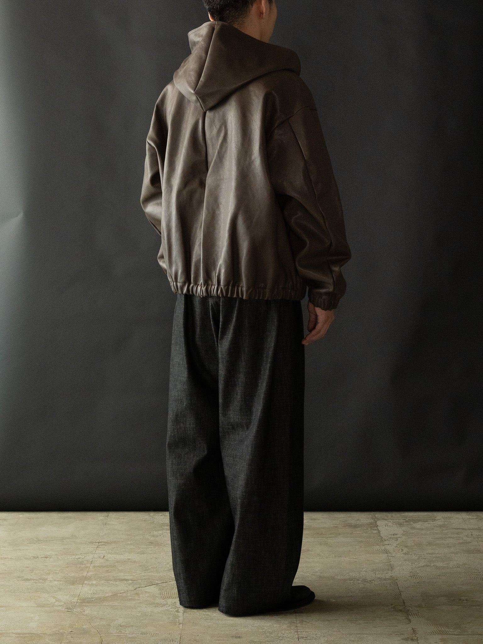 GABRIELA COLL GARMENTS / LEATHER HOODED ZIPPER JACKET -DUST