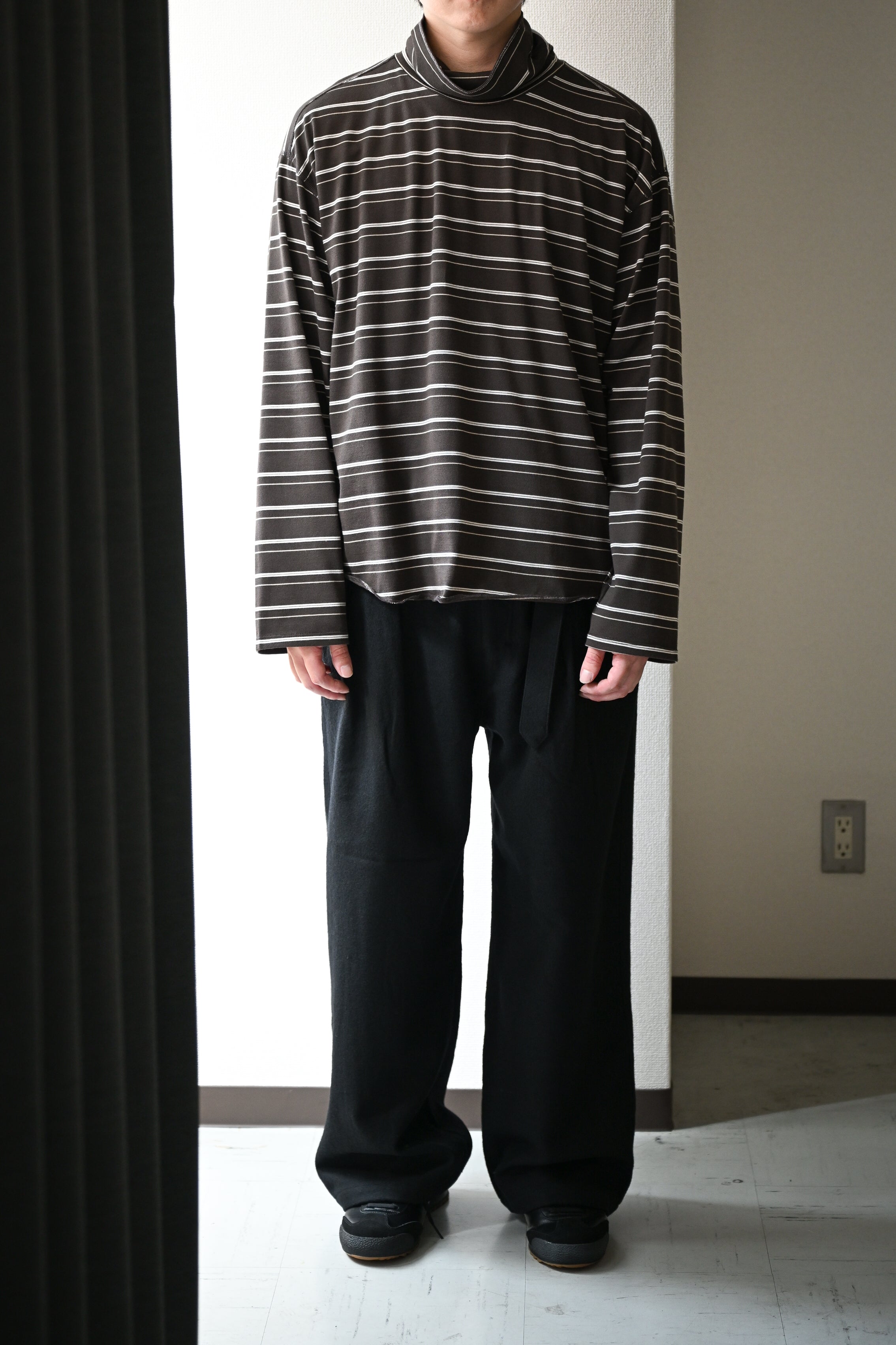 ANCELLM / TURTLENECK BORDER LS T-SHIRT -BLACK