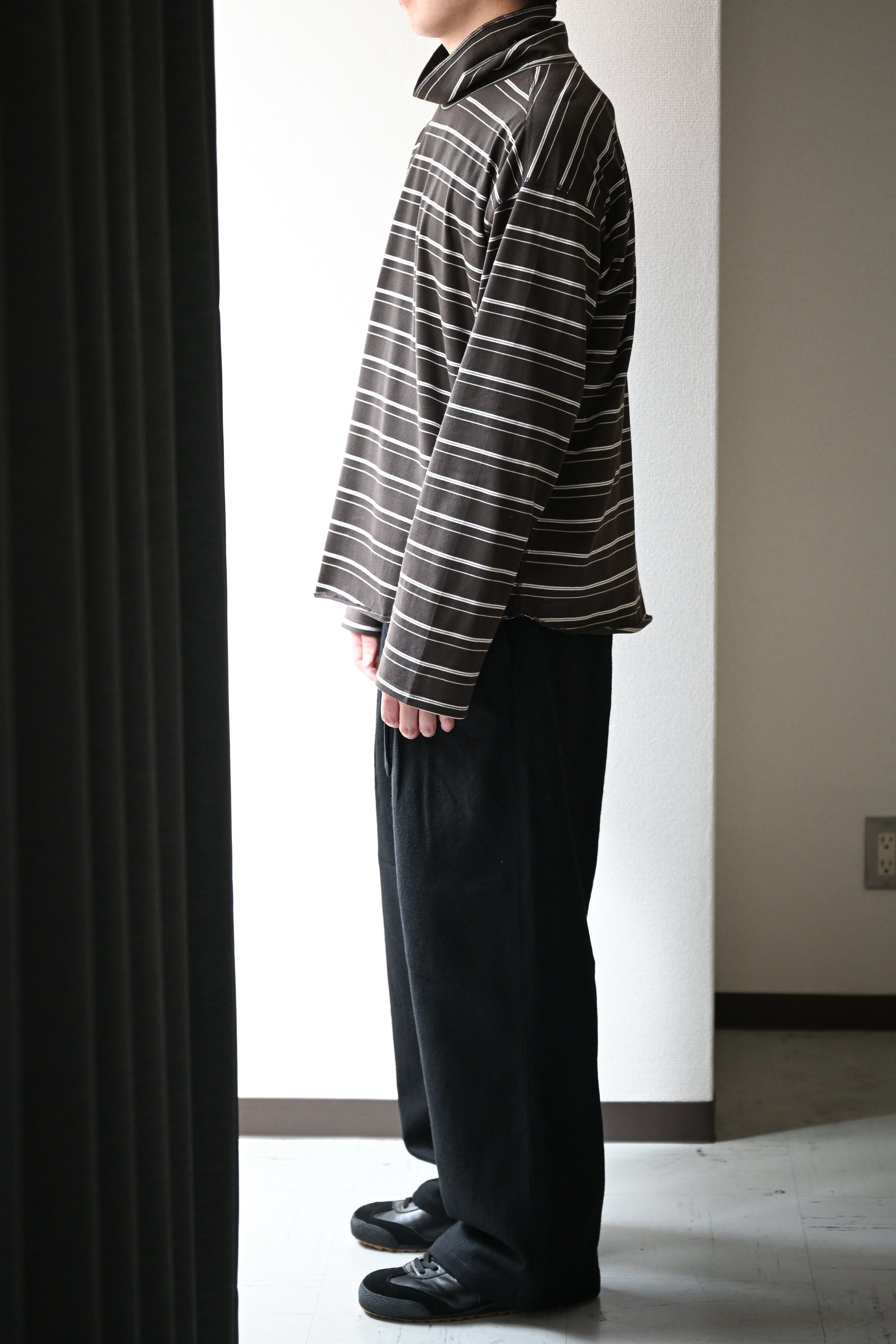 ANCELLM / TURTLENECK BORDER LS T-SHIRT -BLACK