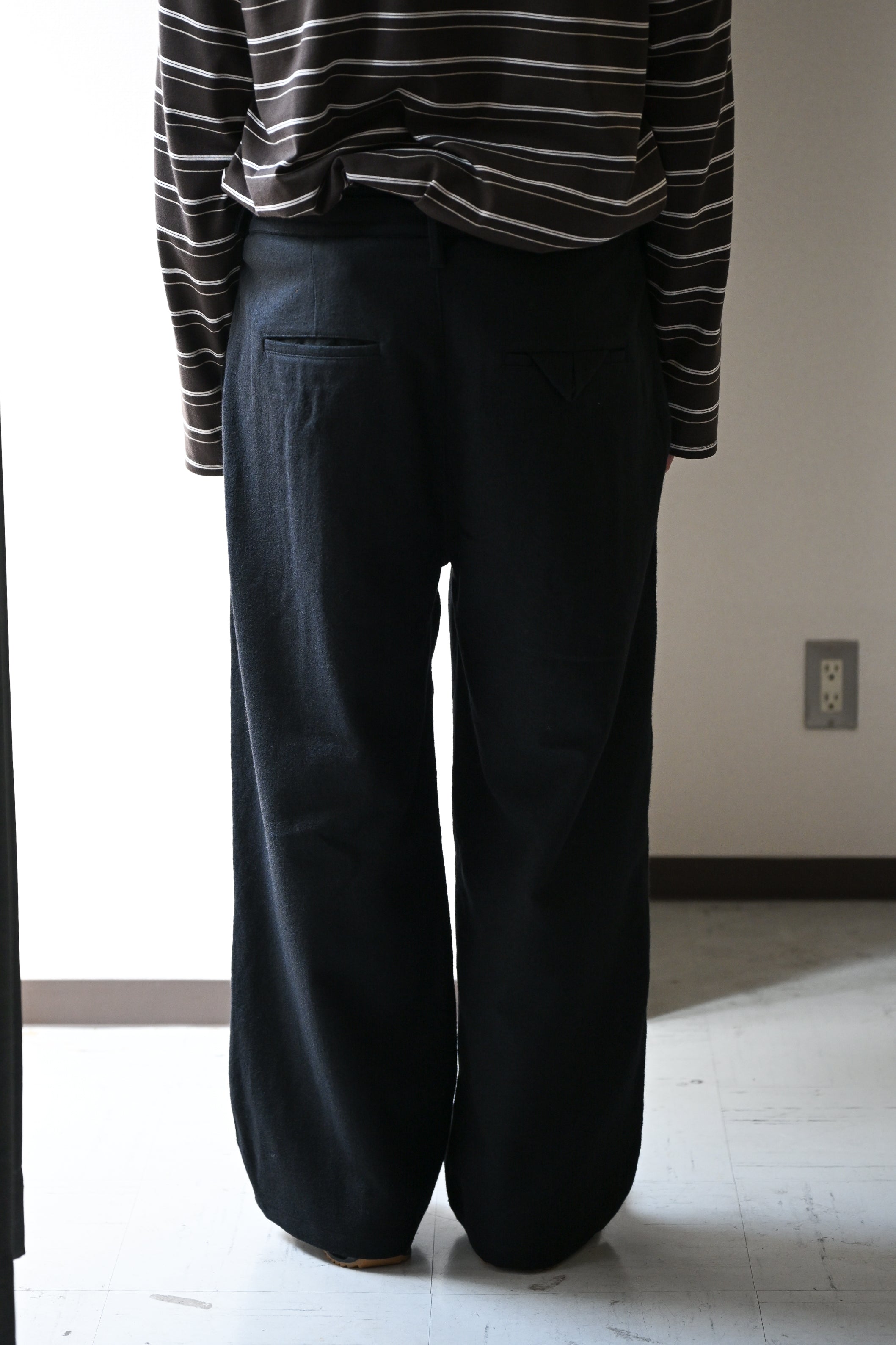 ANCELLM / WOOL BELTED WIDE SLACKS -BLACK