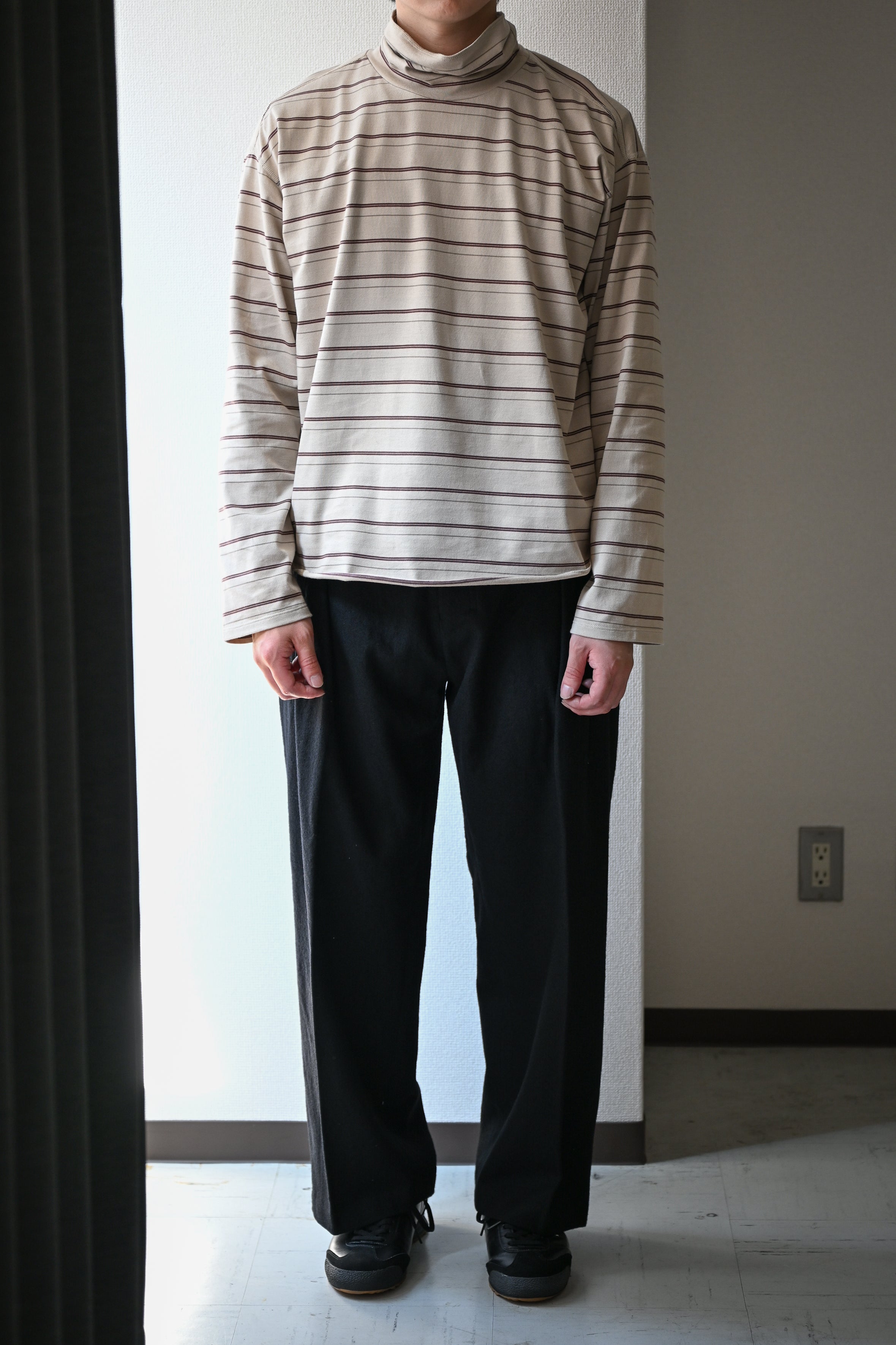 ANCELLM / TURTLENECK BORDER LS T-SHIRT -BEIGE