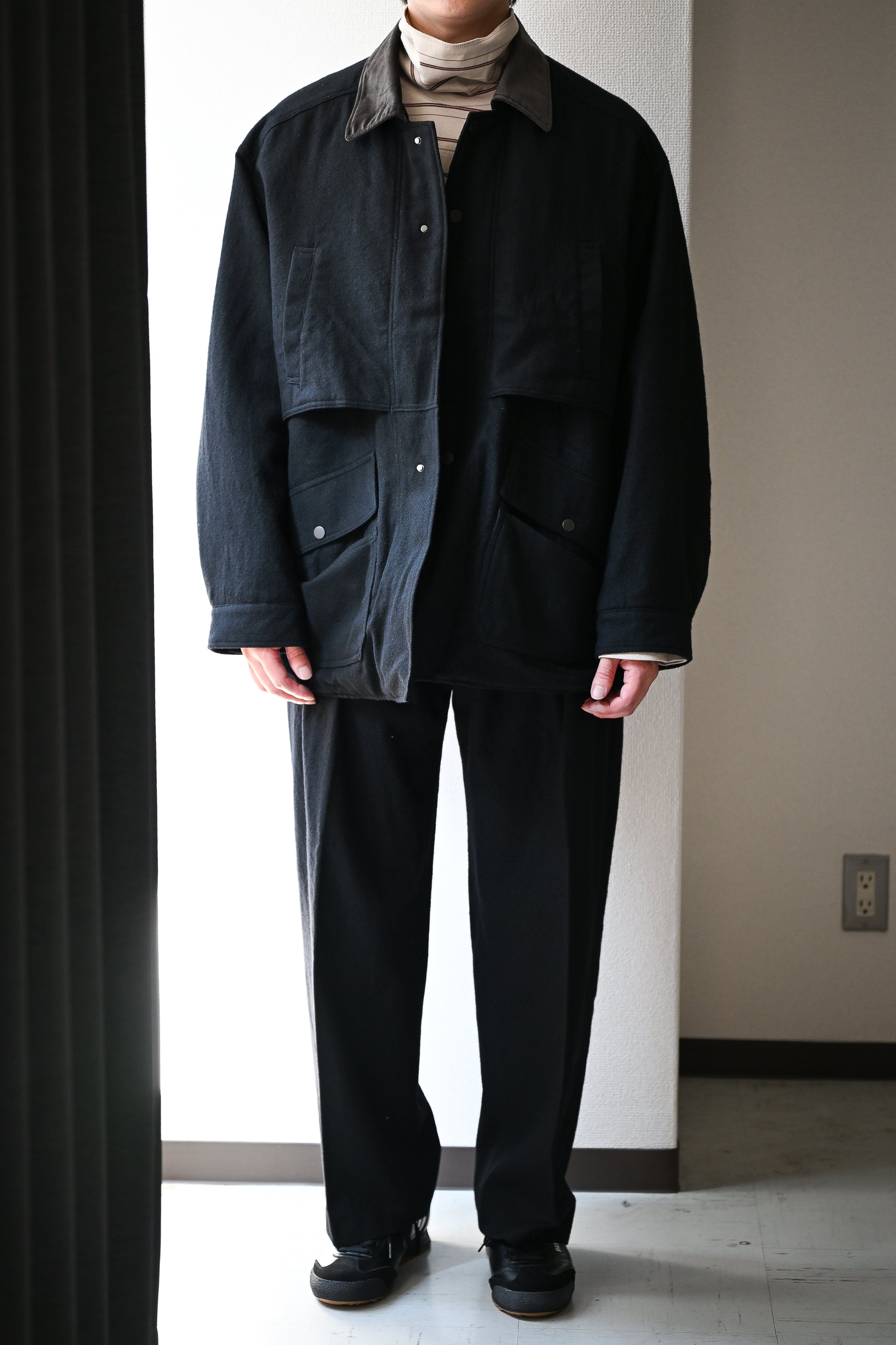 ANCELLM / WOOL HALF JACKET -BLACK