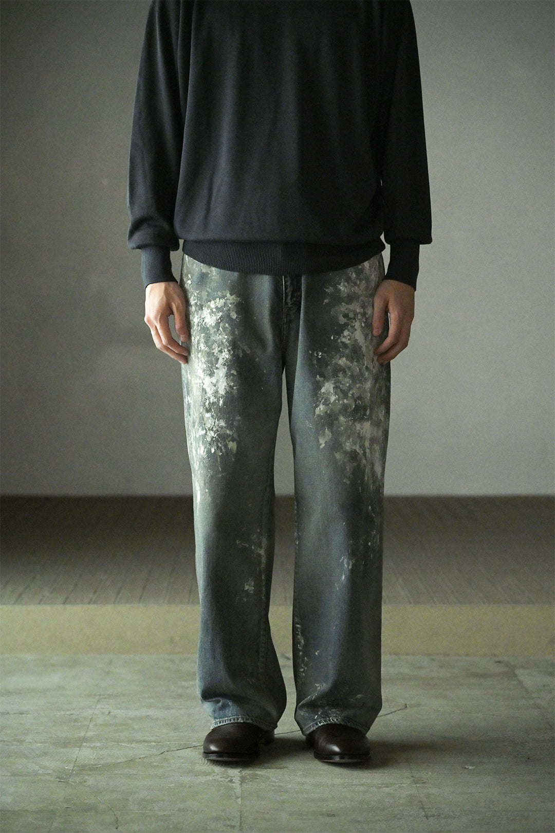 ANCELLM / #08 PAINTED MIDDLE STRAIGHT 5P DENIM PANTS -INDIGO