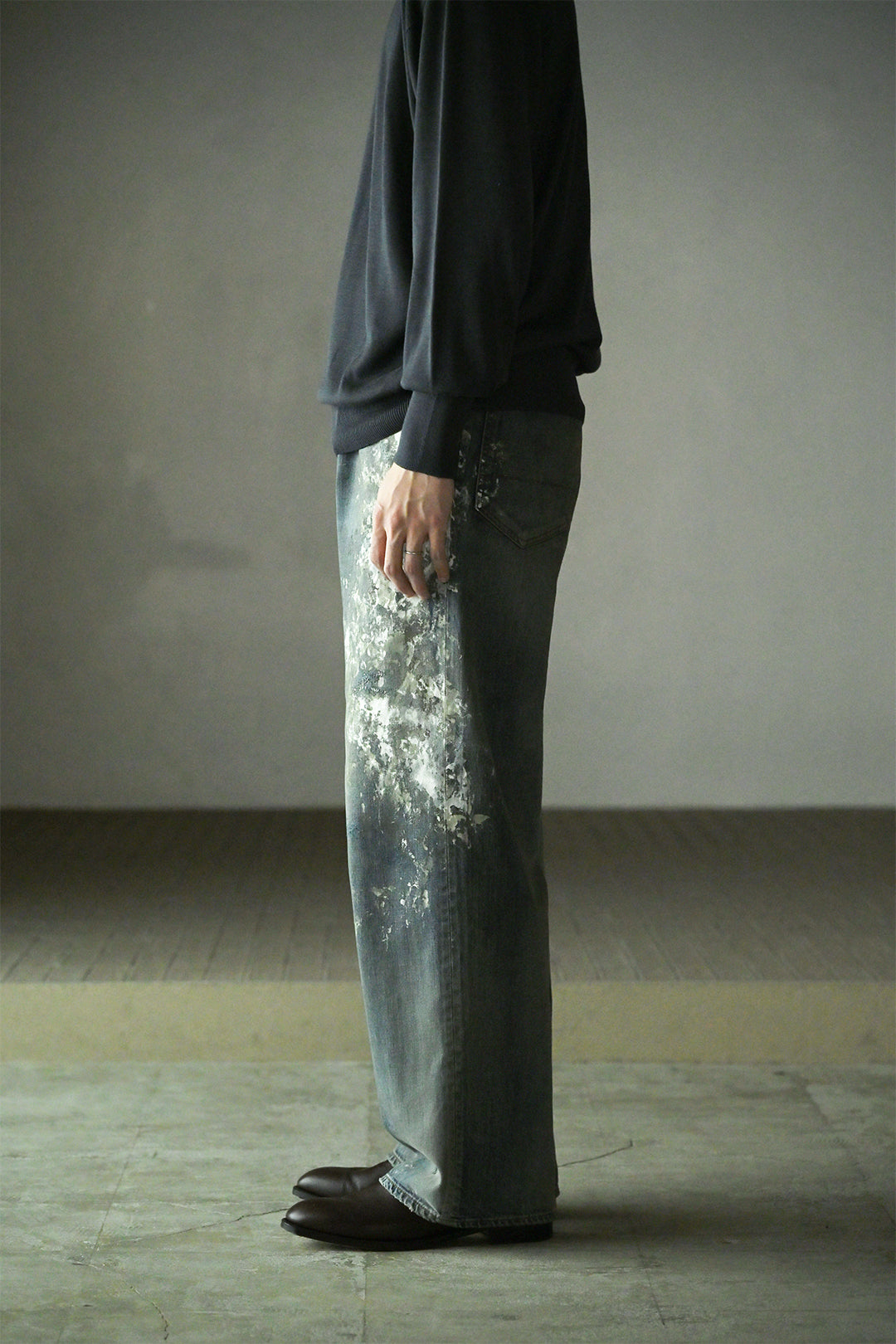 ANCELLM / #08 PAINTED MIDDLE STRAIGHT 5P DENIM PANTS -INDIGO
