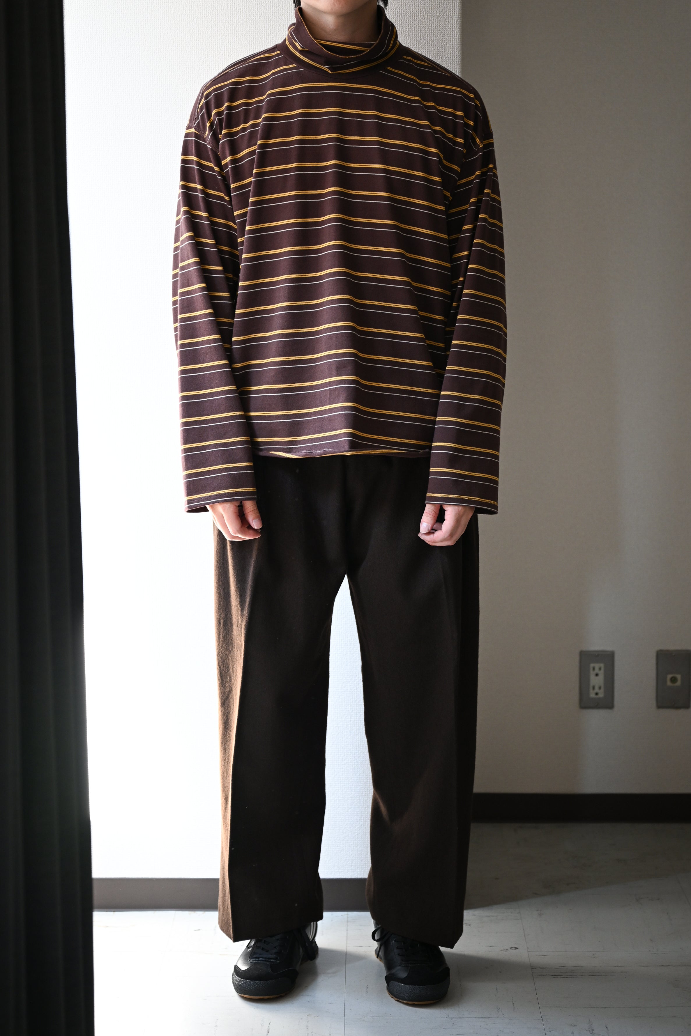 ANCELLM / TURTLENECK BORDER LS T-SHIRT -MARRON