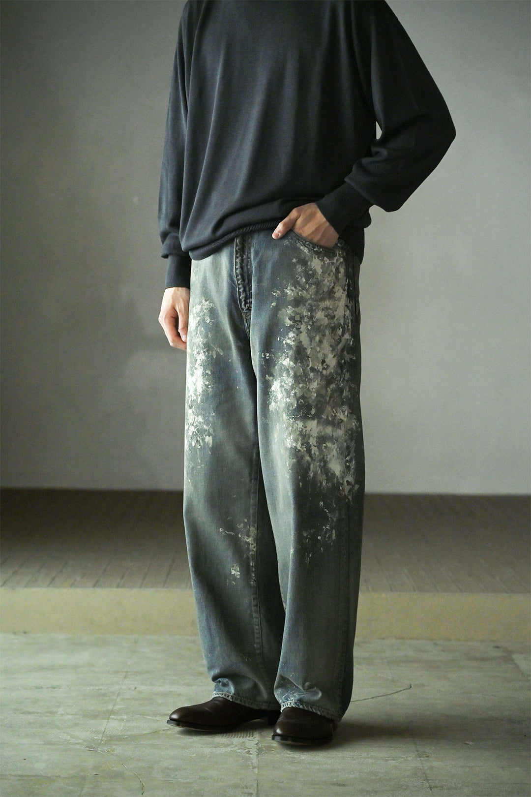 ANCELLM / #08 PAINTED MIDDLE STRAIGHT 5P DENIM PANTS -INDIGO