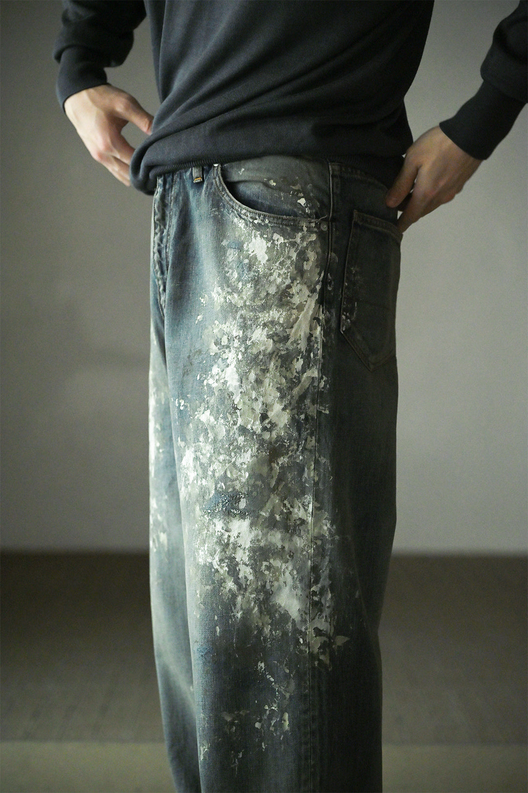 ANCELLM / #08 PAINTED MIDDLE STRAIGHT 5P DENIM PANTS -INDIGO
