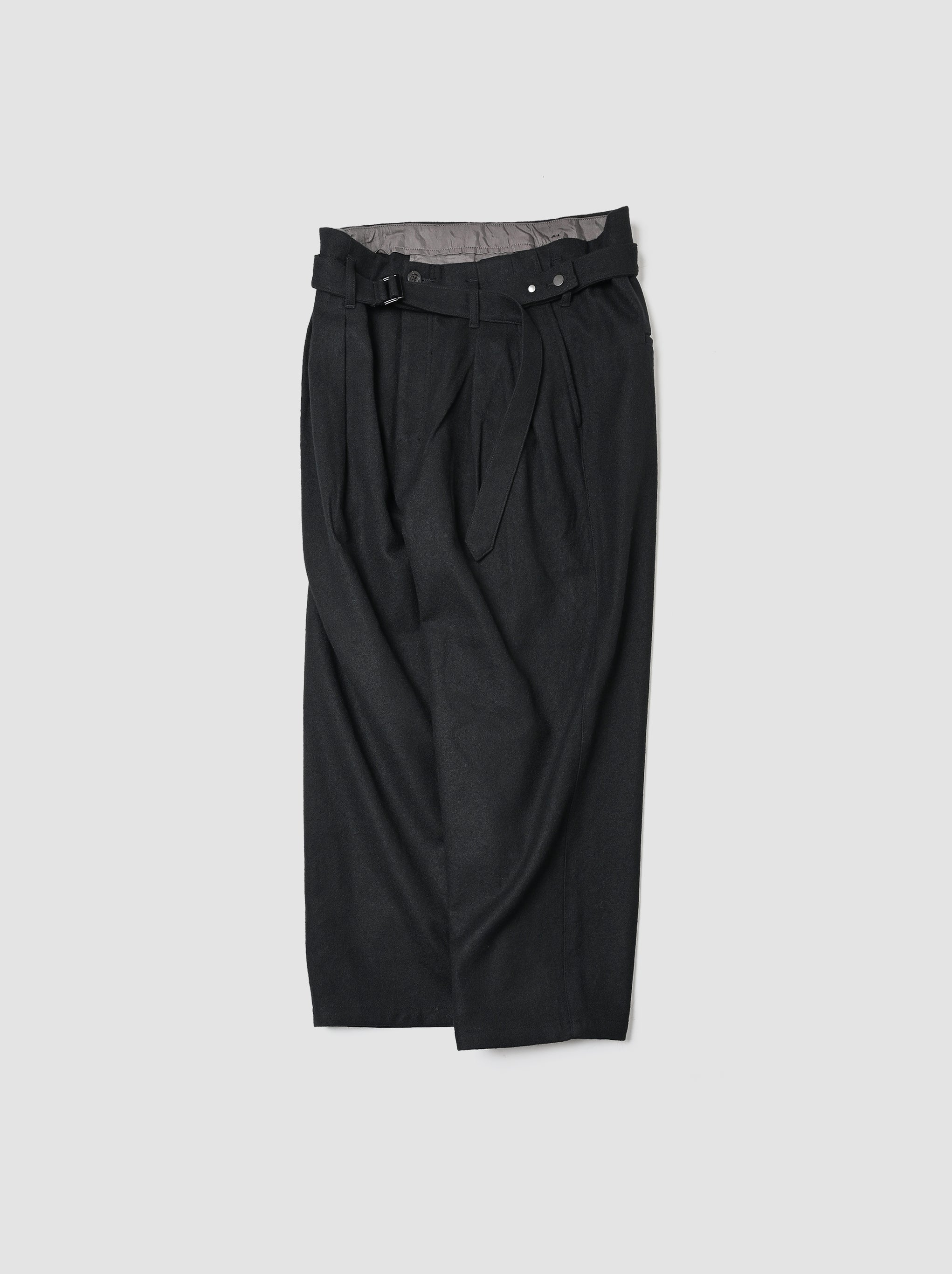 ANCELLM / WOOL BELTED WIDE SLACKS -BLACK
