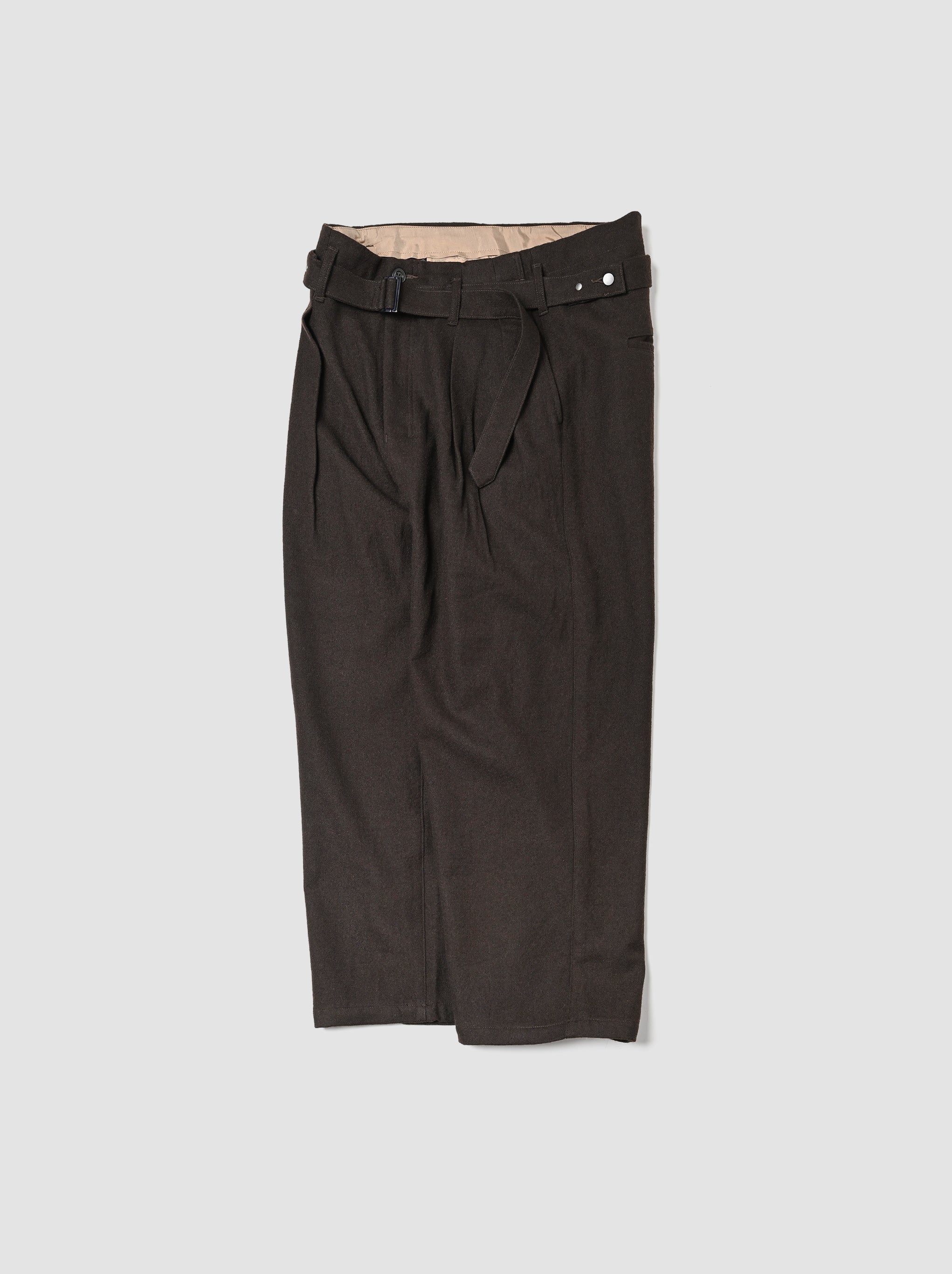ANCELLM / WOOL BELTED WIDE SLACKS -BROWN