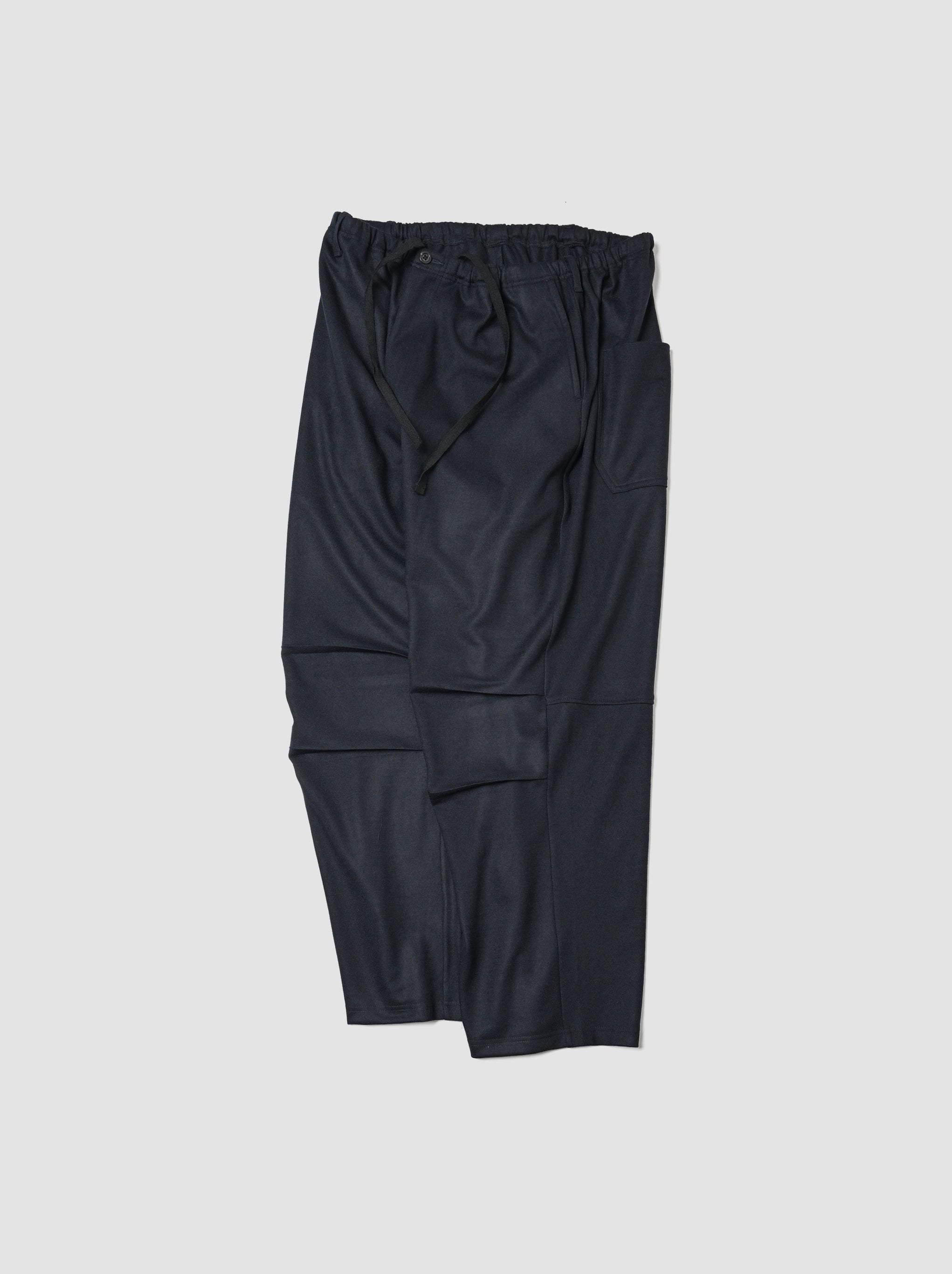 ANCELLM / WOOL CUT KNEE TUCK SLACKS -NAVY