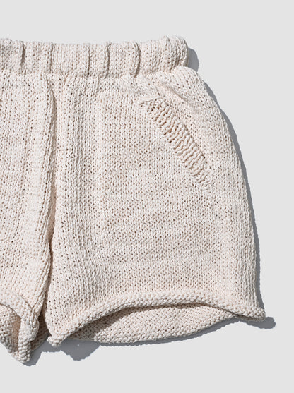 POSTELEGANT / Washi Paper Cotton Hand Knit Shorts -ECRU