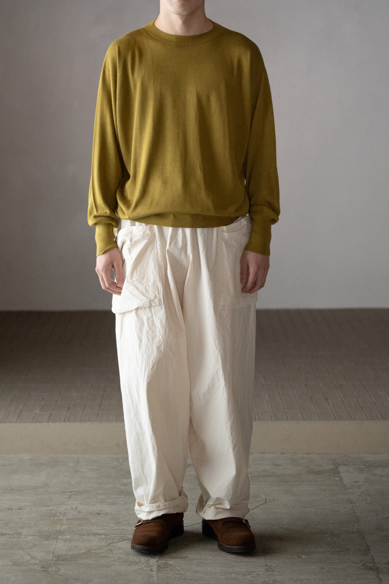 Olde H & Daughter / SILK PLAIN STITCH CREW L/S -CORIANDER