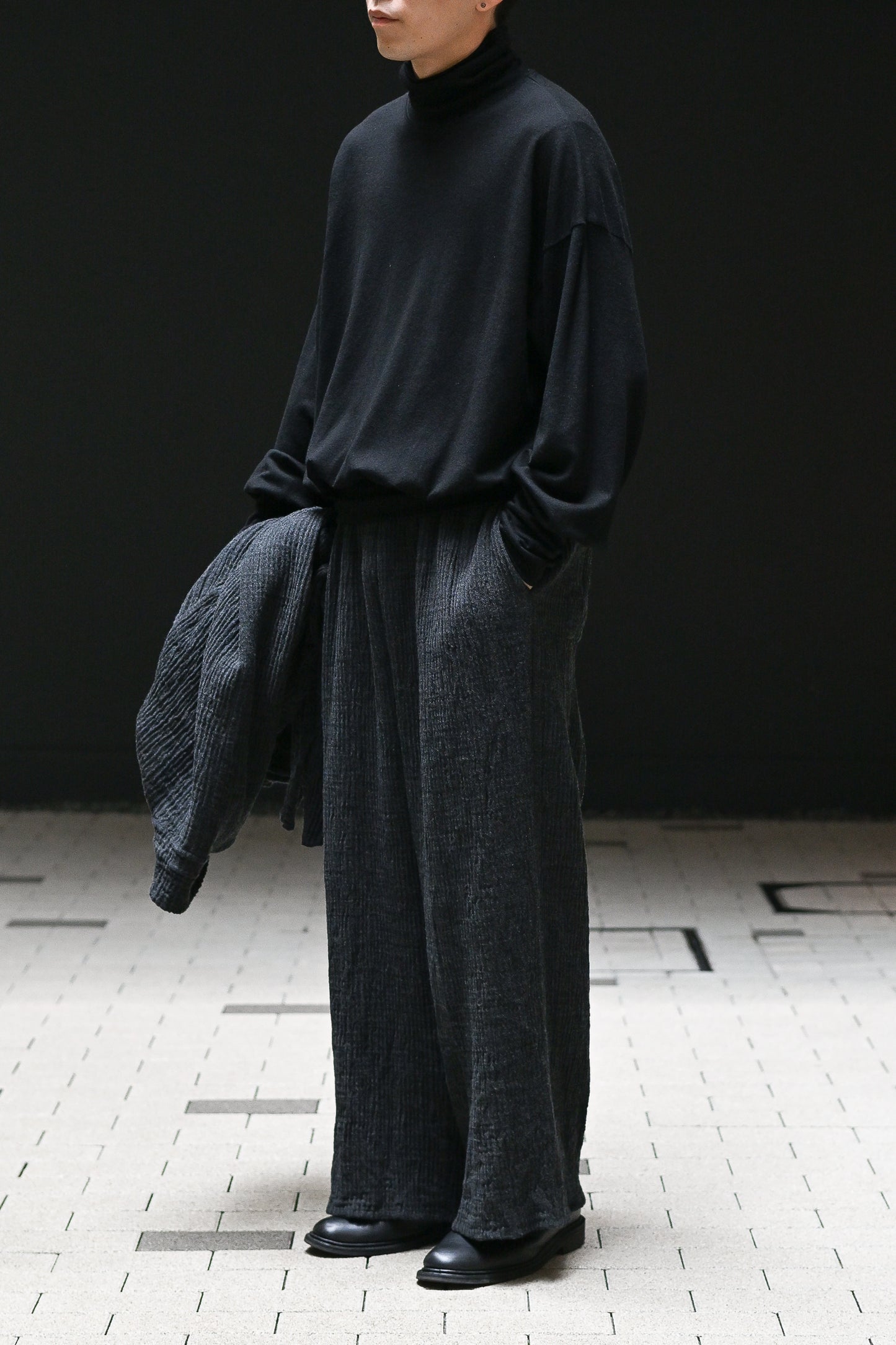 POSTELEGANT / Wool Rever Fulling Wide Trousers -HEATHER CHARCOAL