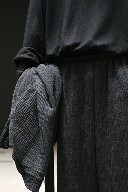 POSTELEGANT / Wool Rever Fulling Wide Trousers -HEATHER CHARCOAL
