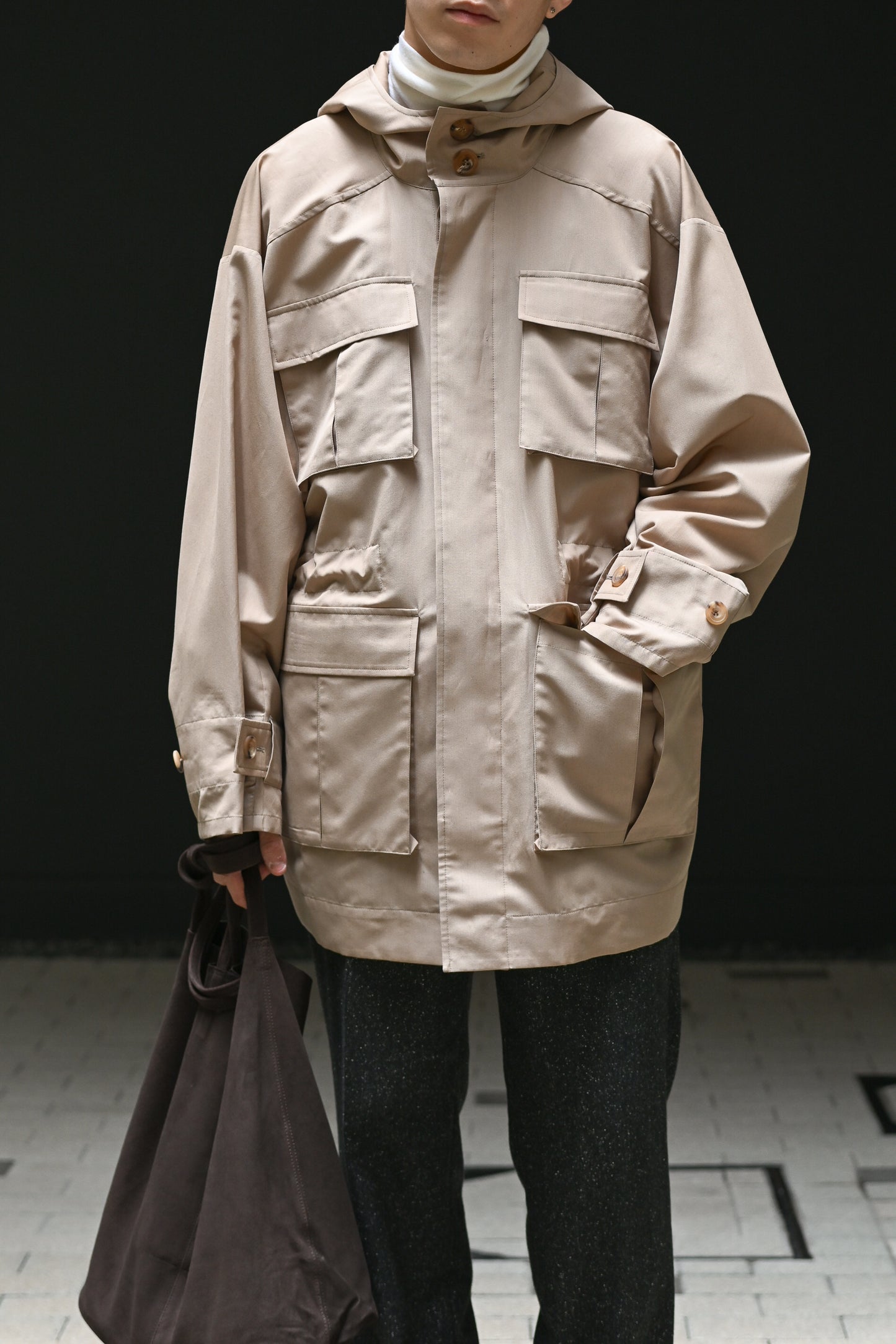 POSTELEGANT / Wool Silk Utility Coat -BEIGE