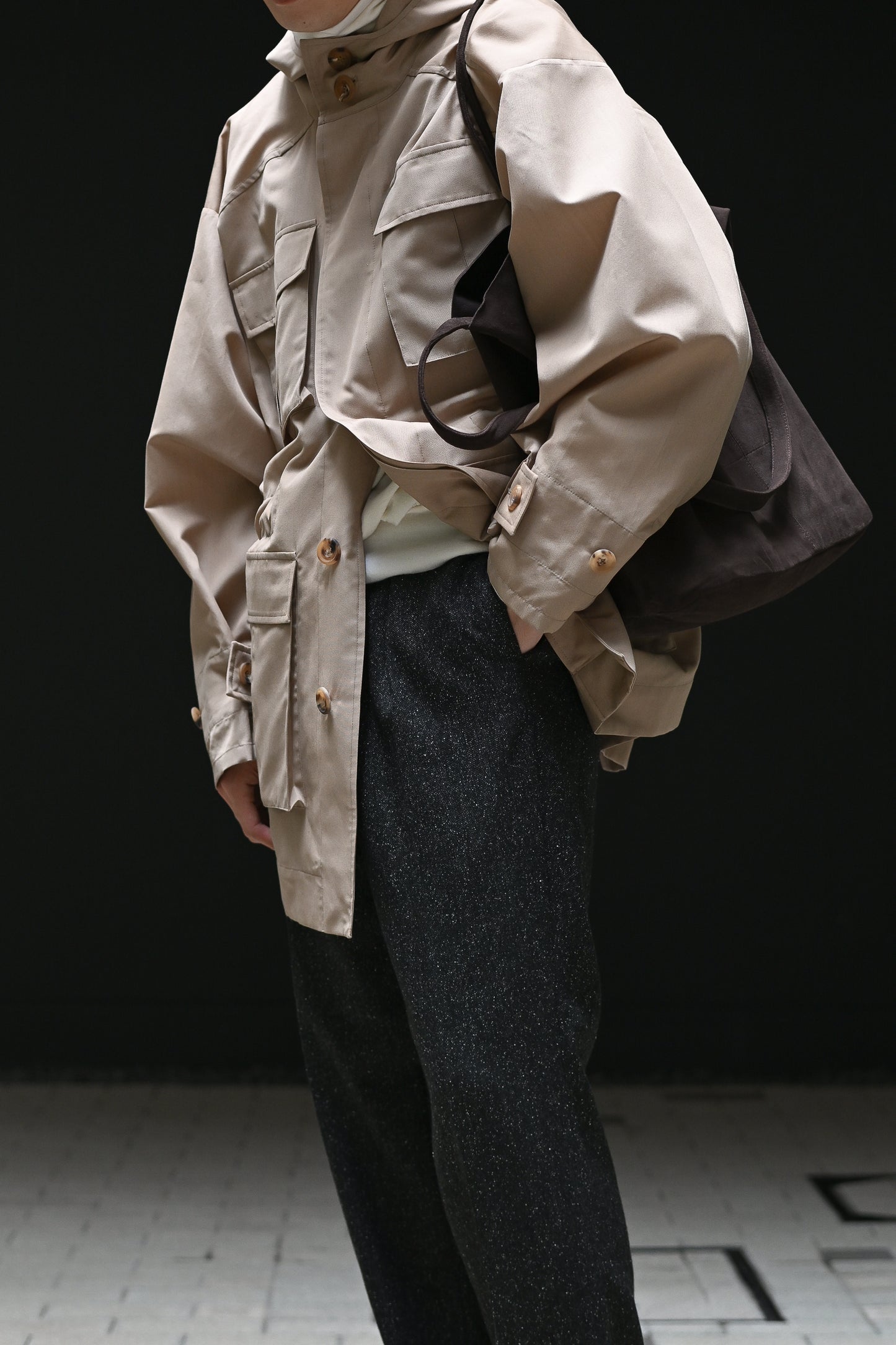 POSTELEGANT / Wool Silk Utility Coat -BEIGE
