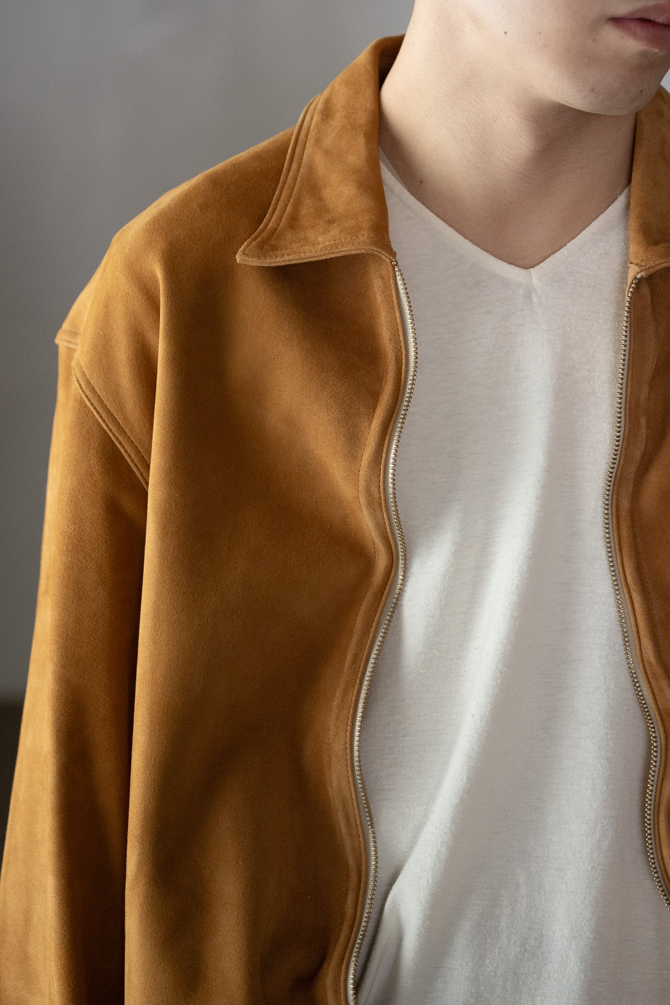 barbell object / leather jkt -SAND