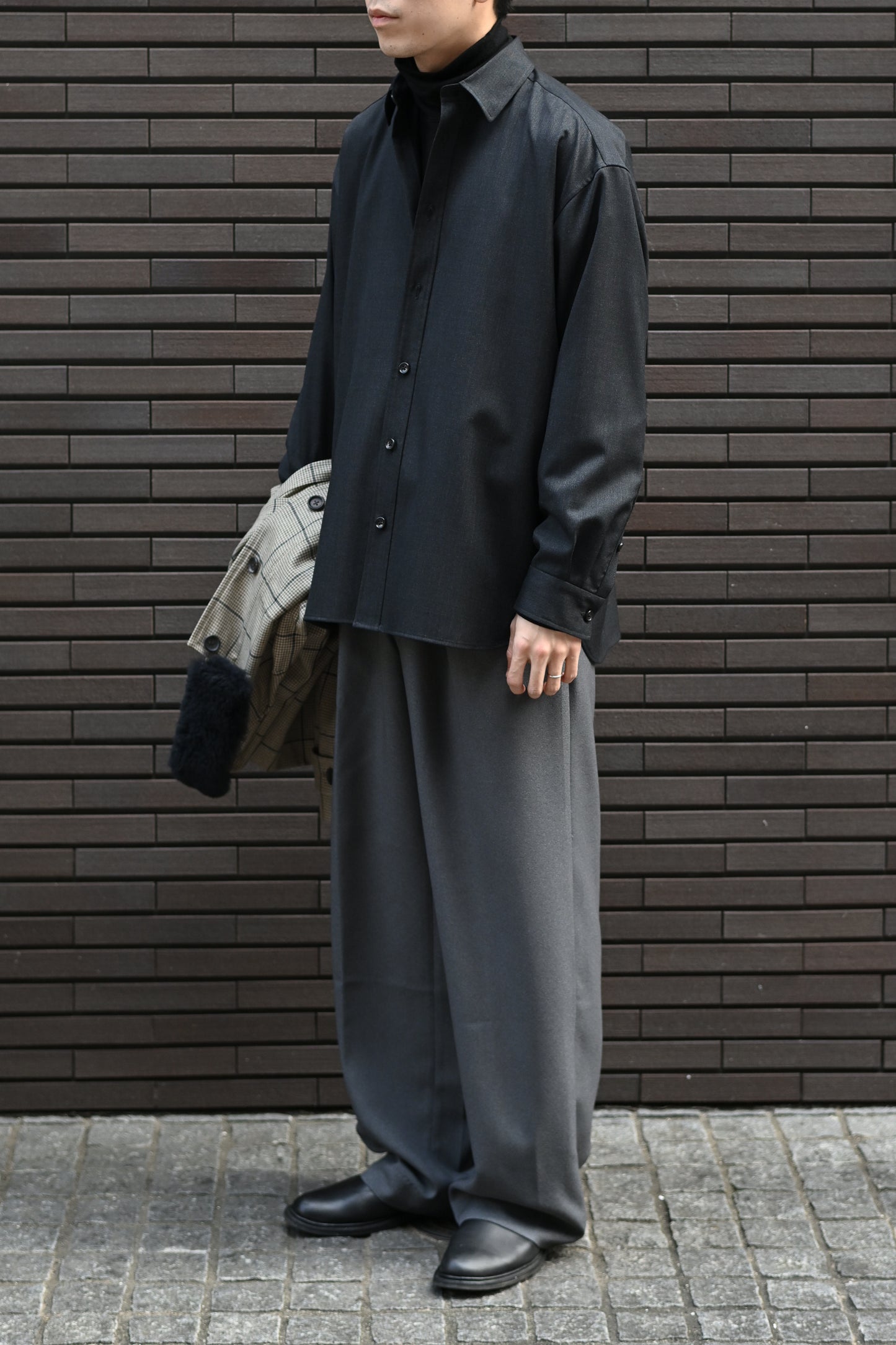 Kazuki Nagayama / OVER FIT WOOL SHIRT -CHARCOAL