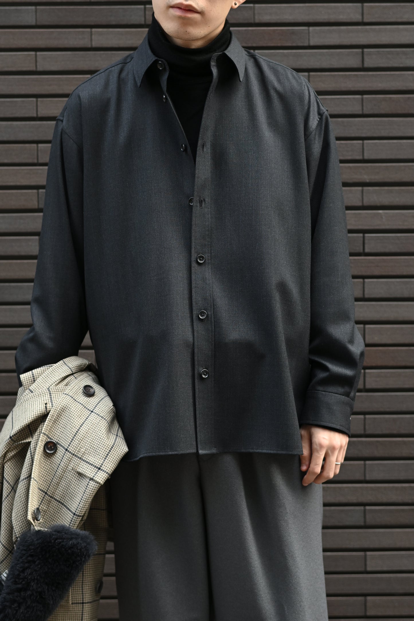 Kazuki Nagayama / OVER FIT WOOL SHIRT -CHARCOAL