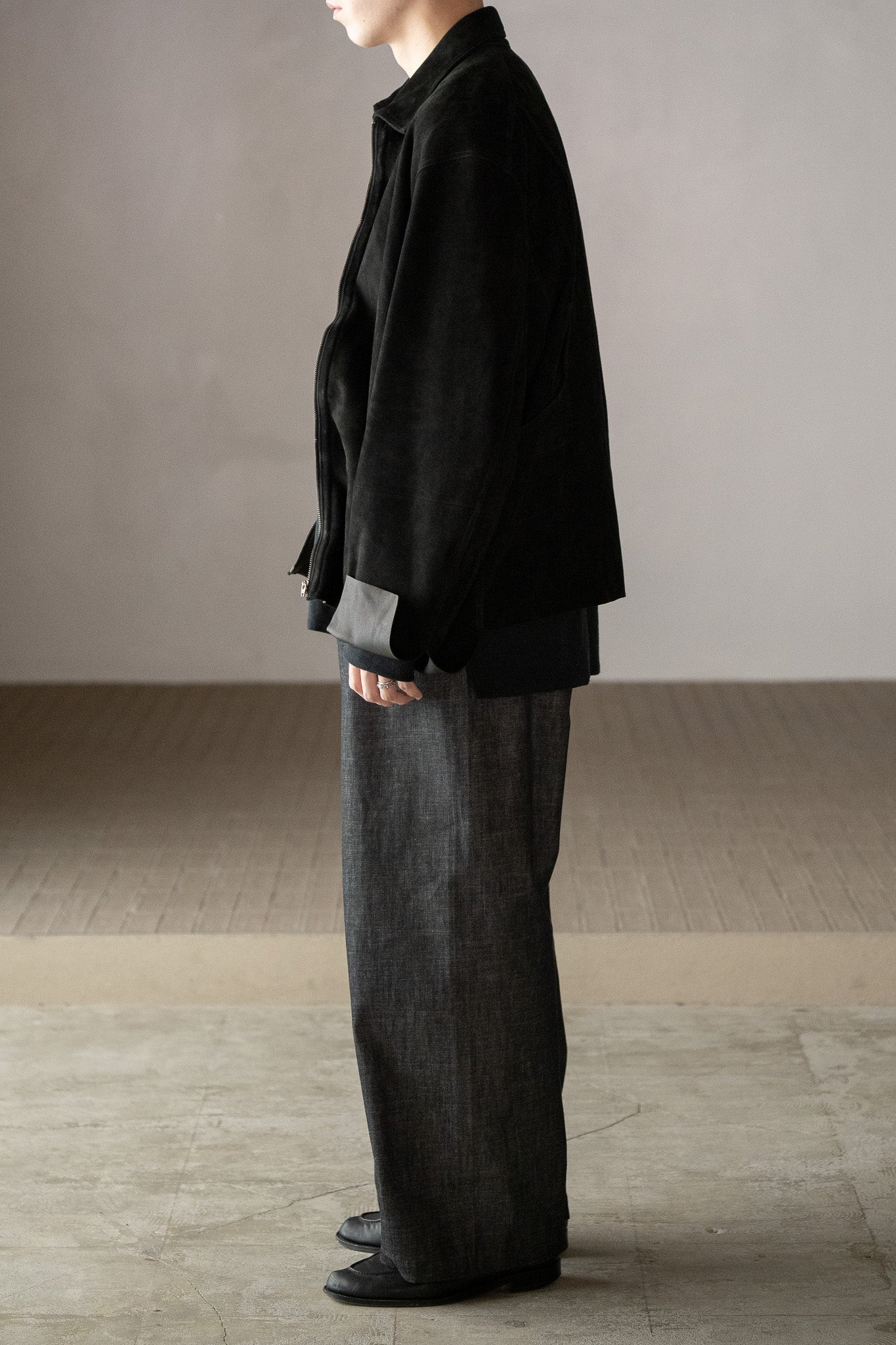 barbell object / leather jkt -BLACK