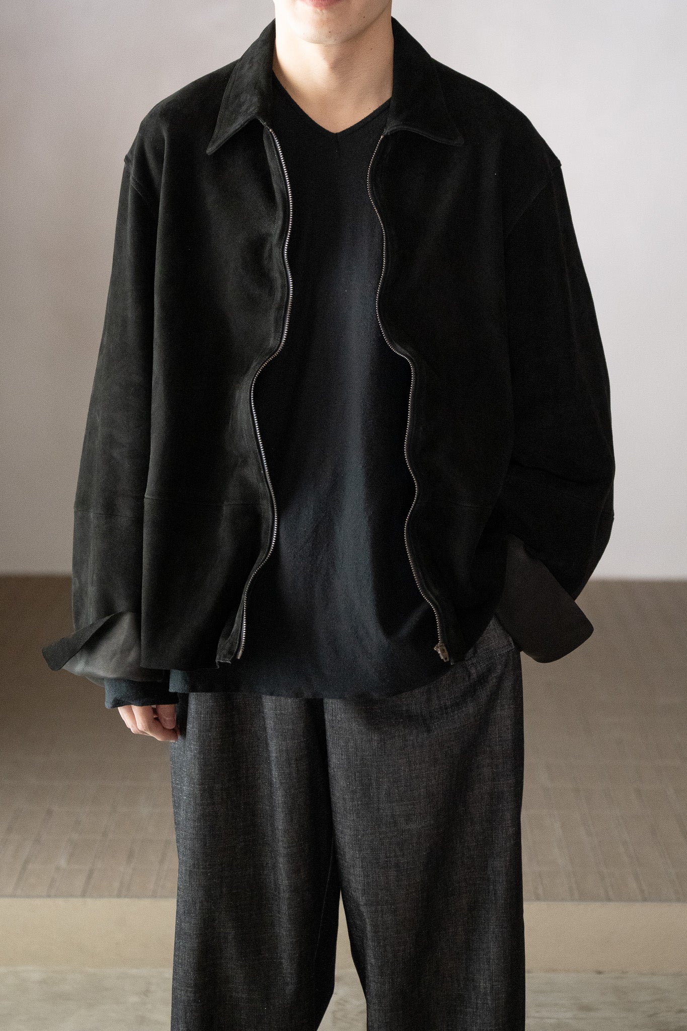 barbell object / leather jkt -BLACK