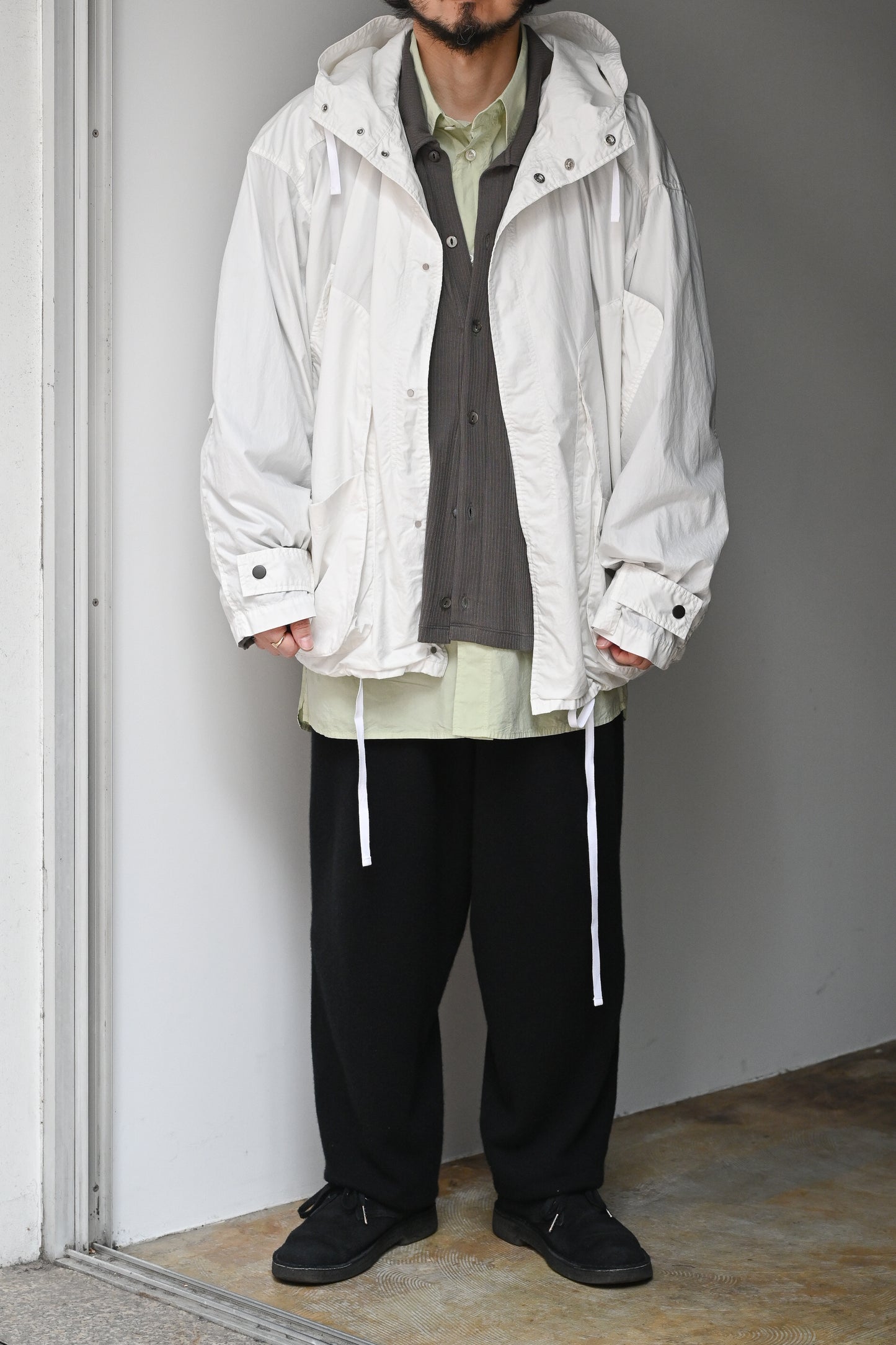 ANCELLM / HOODED FIELD SHIRT JACKET -WHITE
