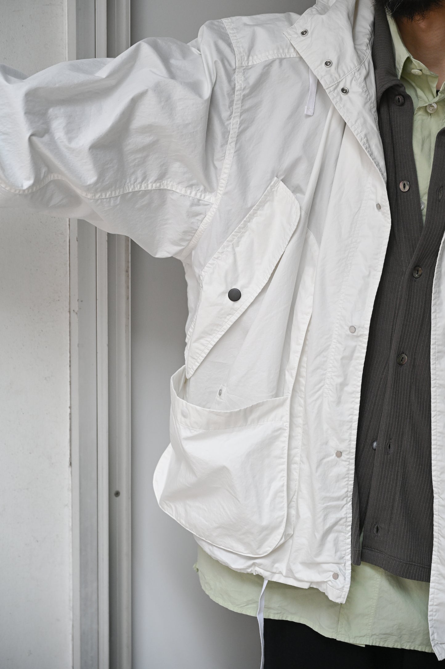 ANCELLM / HOODED FIELD SHIRT JACKET -WHITE