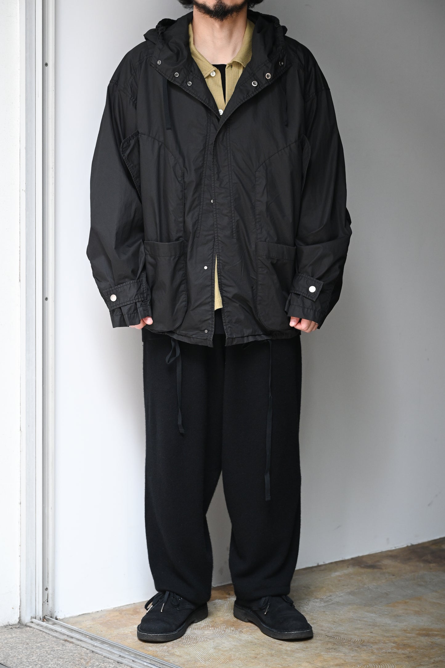 ANCELLM / HOODED FIELD SHIRT JACKET -BLACK