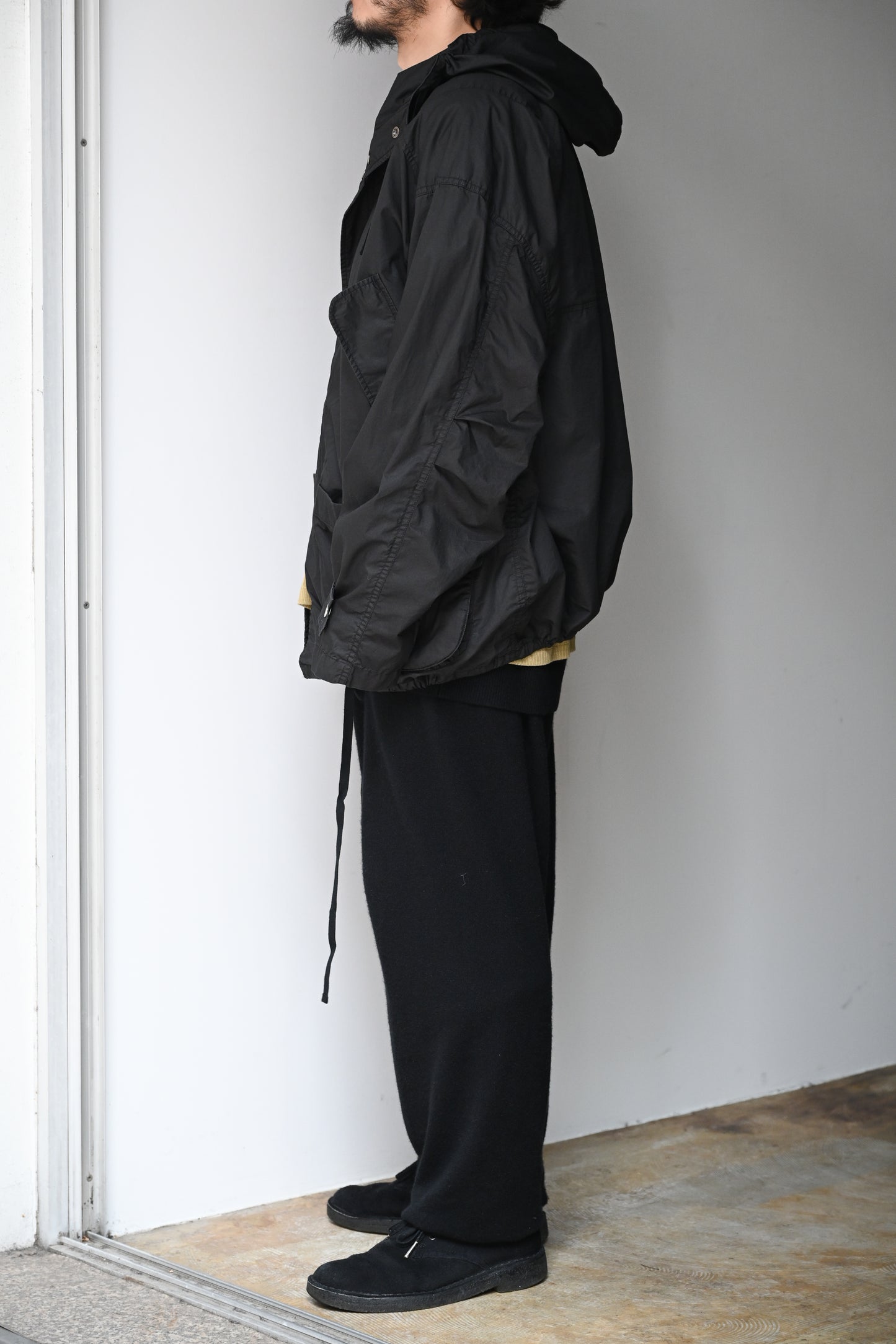 ANCELLM / HOODED FIELD SHIRT JACKET -BLACK