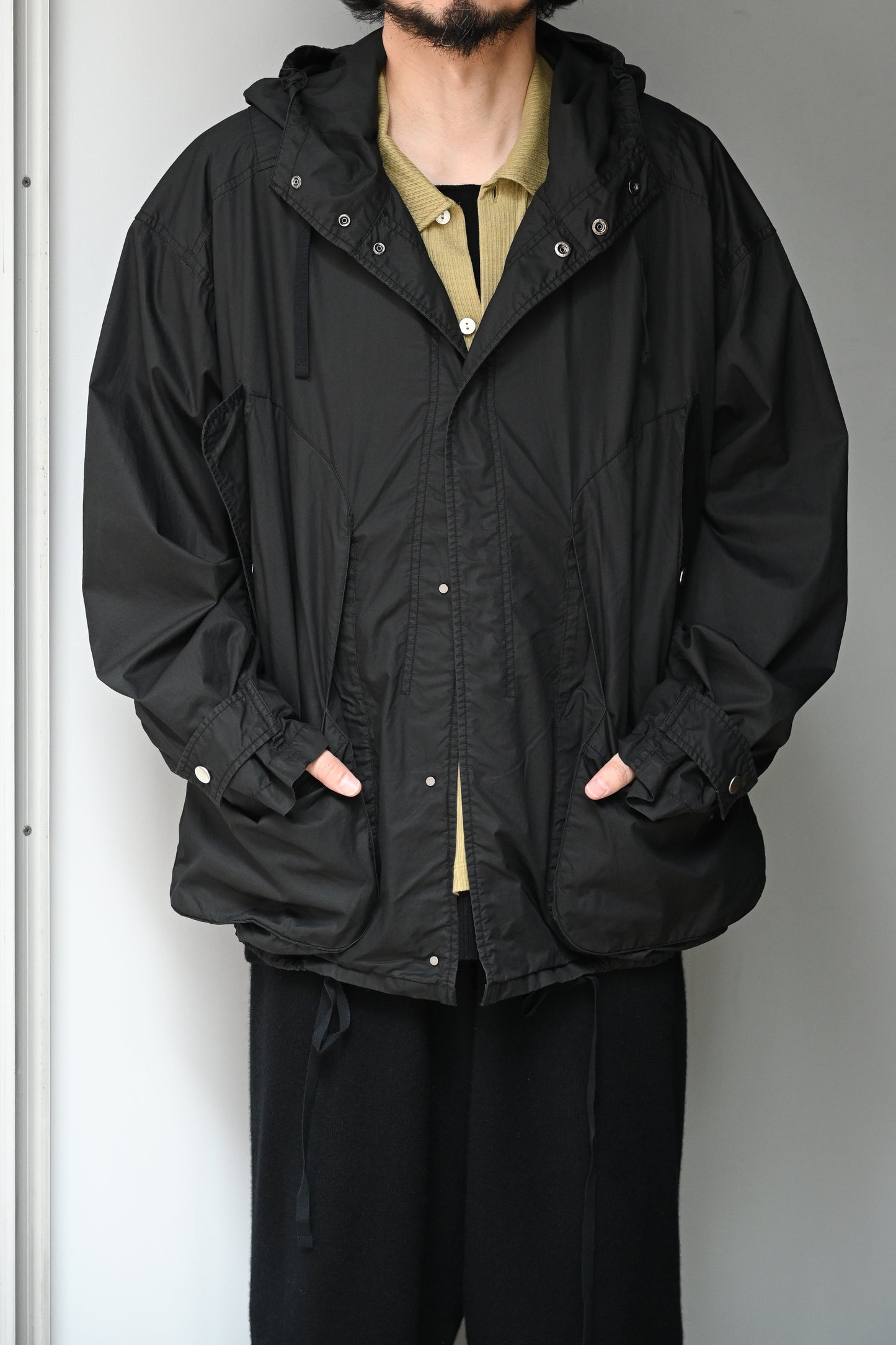 ANCELLM / HOODED FIELD SHIRT JACKET -BLACK