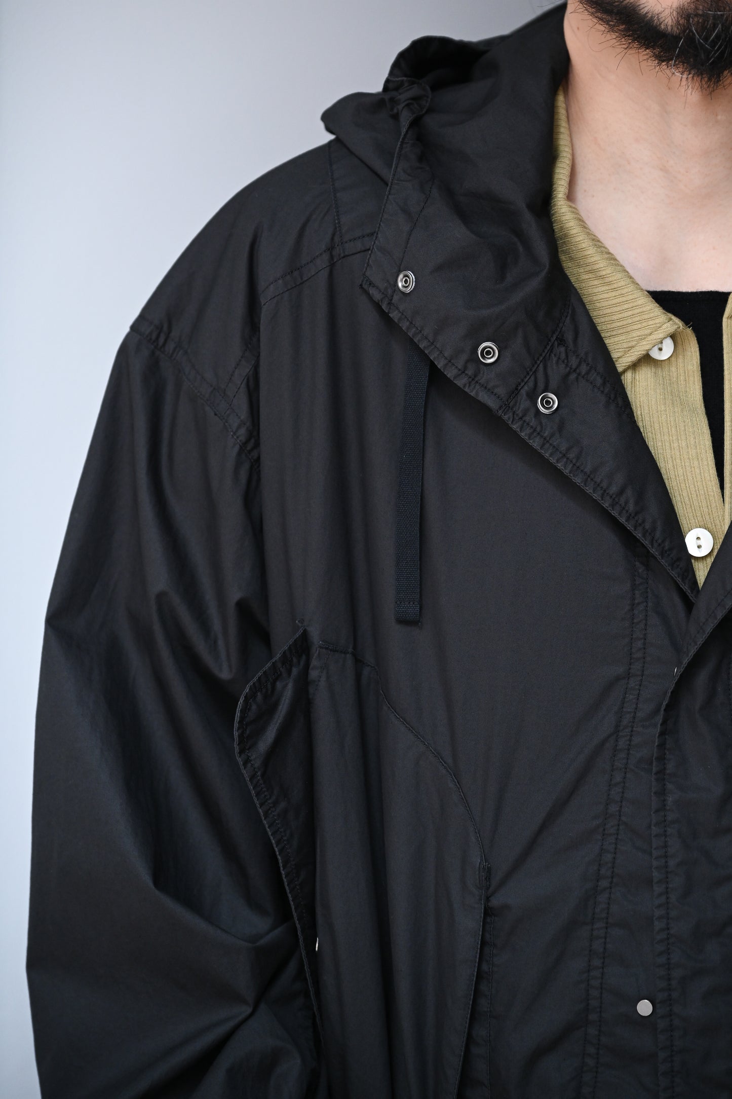 ANCELLM / HOODED FIELD SHIRT JACKET -BLACK
