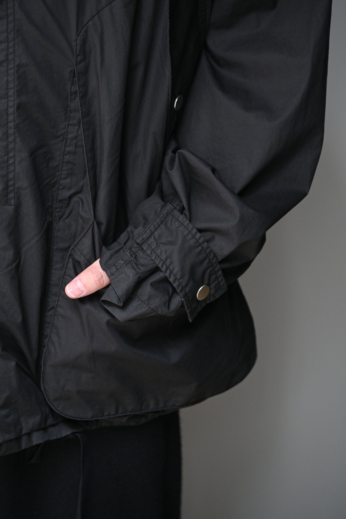 ANCELLM / HOODED FIELD SHIRT JACKET -BLACK