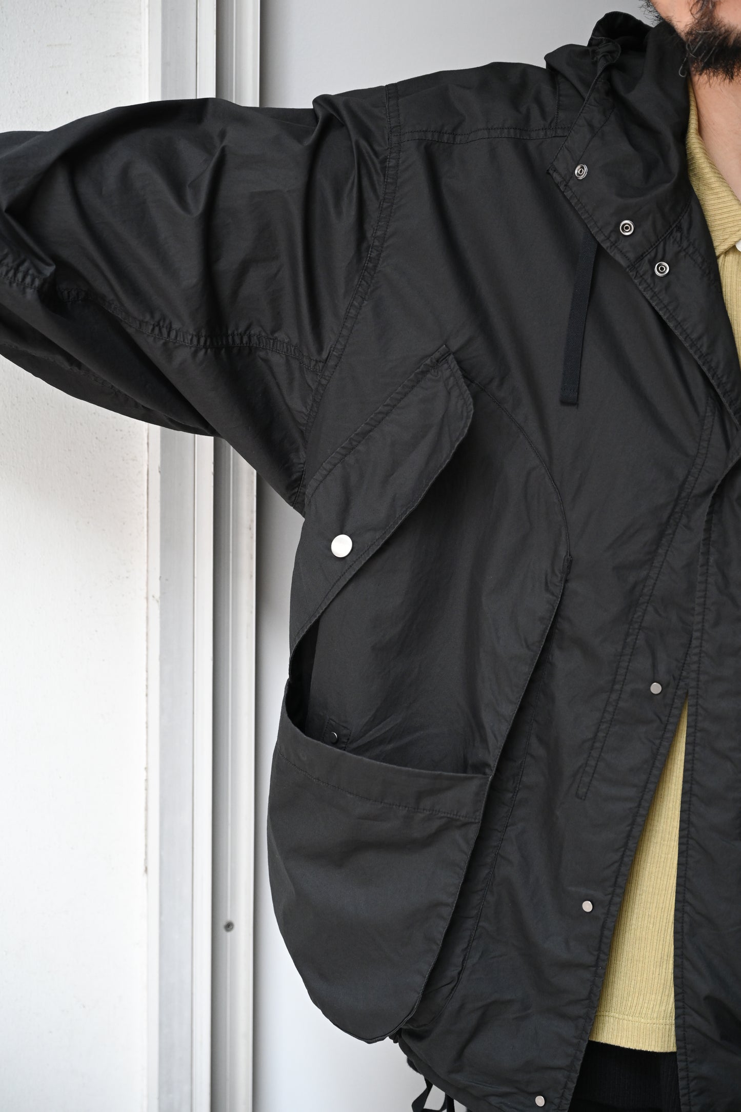 ANCELLM / HOODED FIELD SHIRT JACKET -BLACK