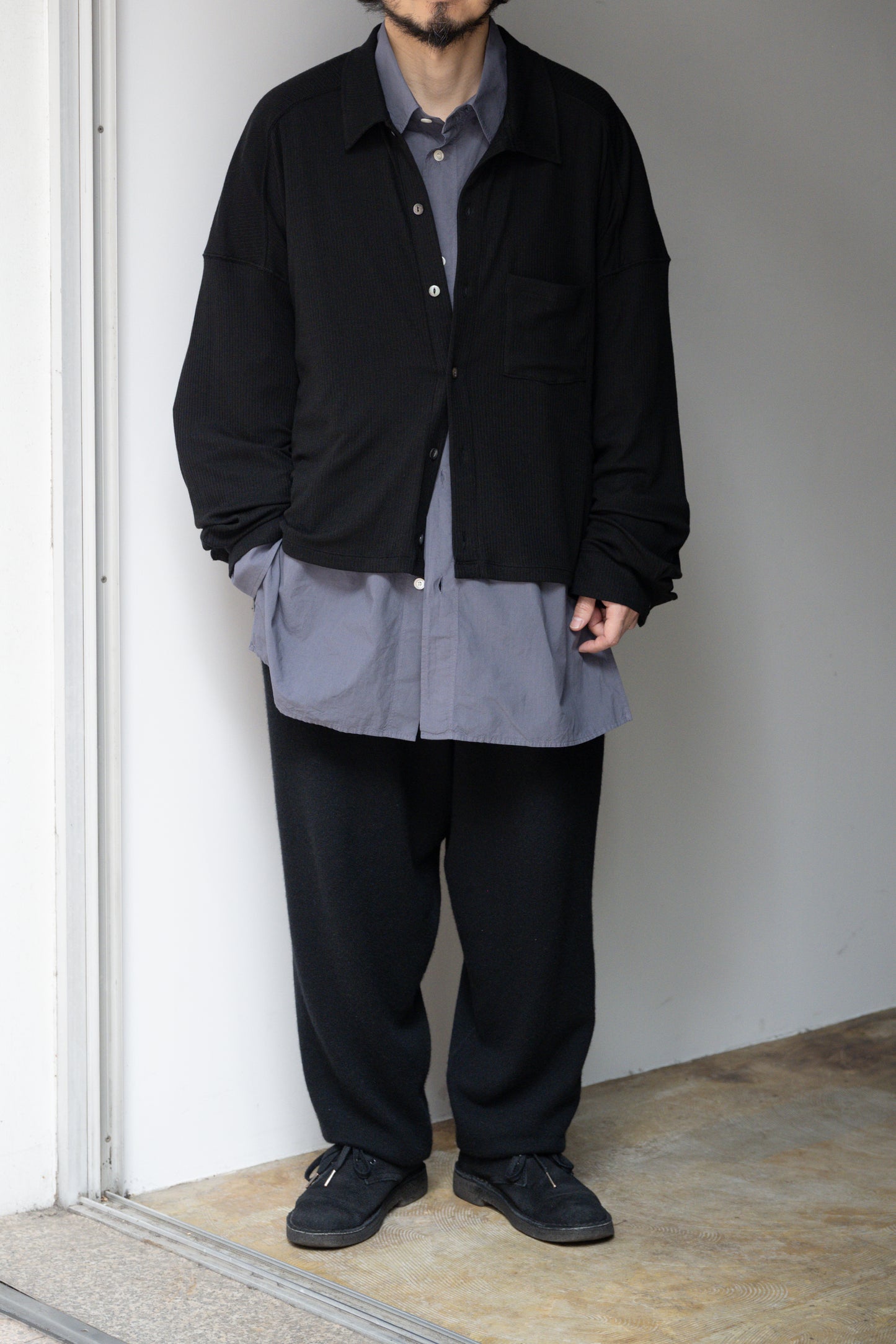 ANCELLM / CAS/SIL KIMONO KNIT SHIRT -BLACK