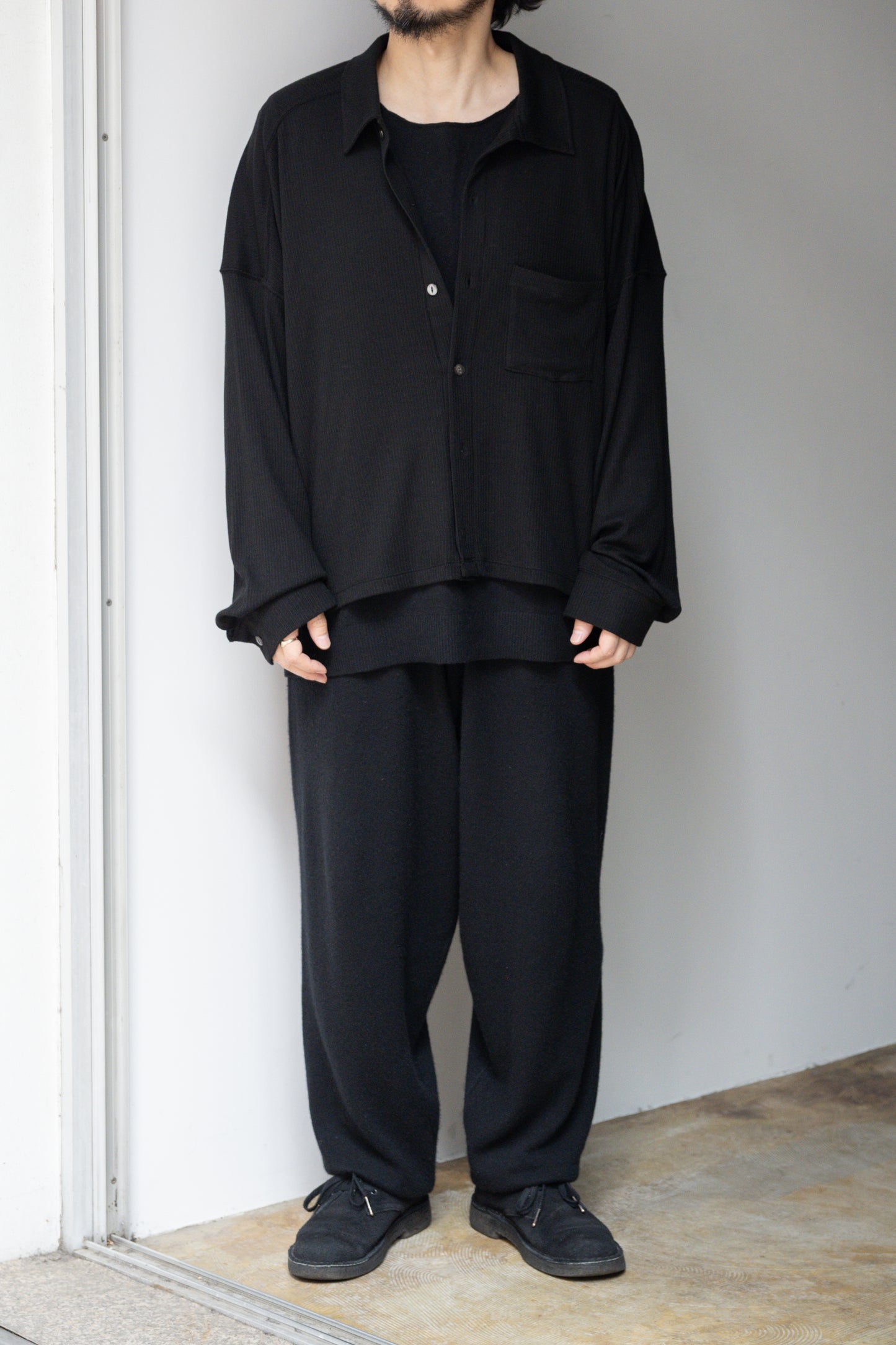ANCELLM / CAS/SIL KIMONO KNIT SHIRT -BLACK