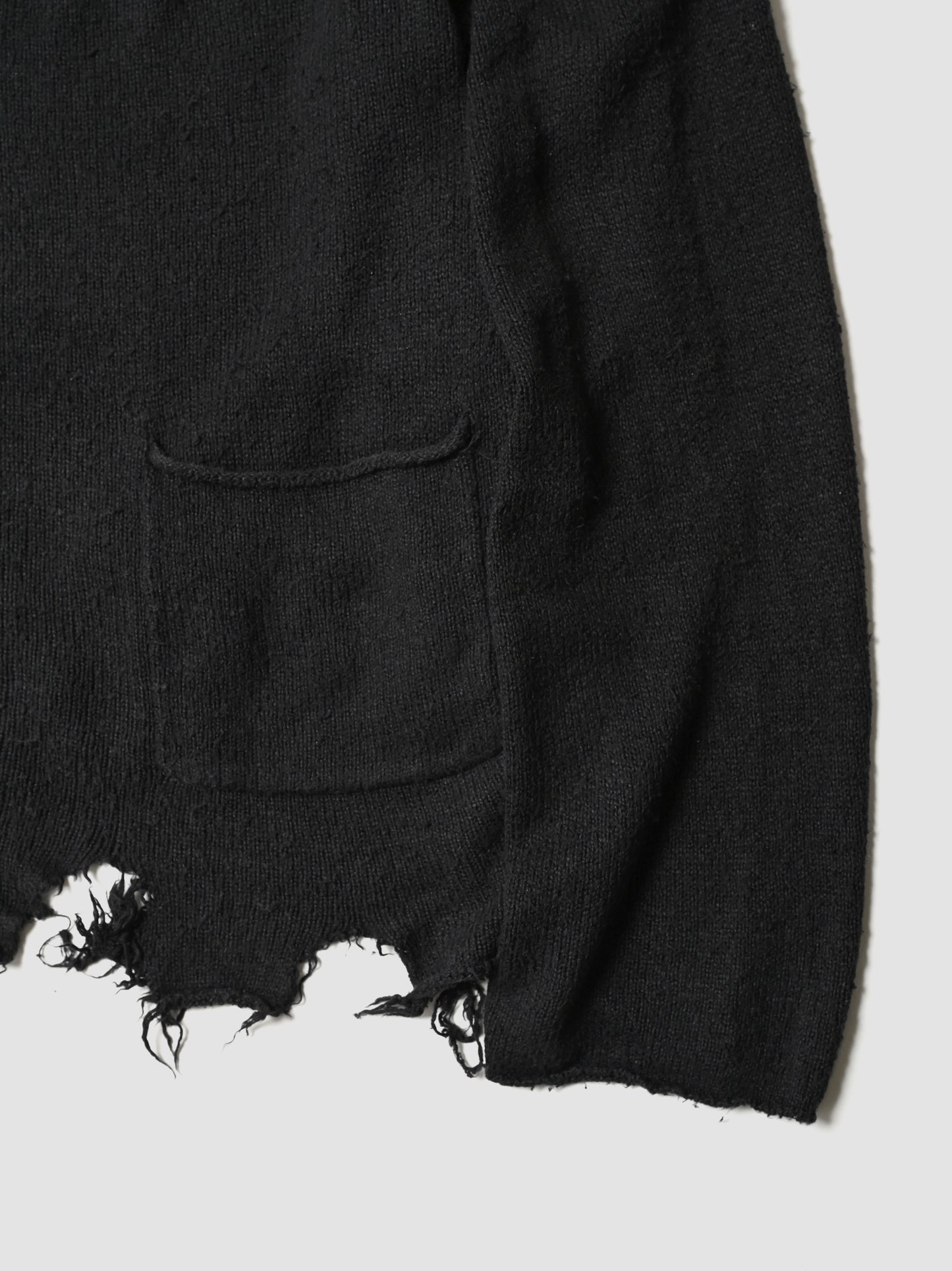 ANCELLM / DAMAGE SILK UVNECK KNIT -BLACK