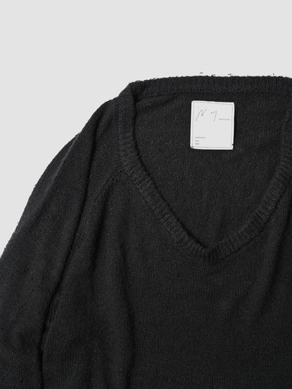 ANCELLM / DAMAGE SILK UVNECK KNIT -BLACK