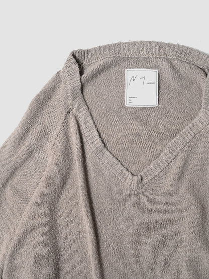 ANCELLM / DAMAGE SILK UVNECK KNIT -GREIGE
