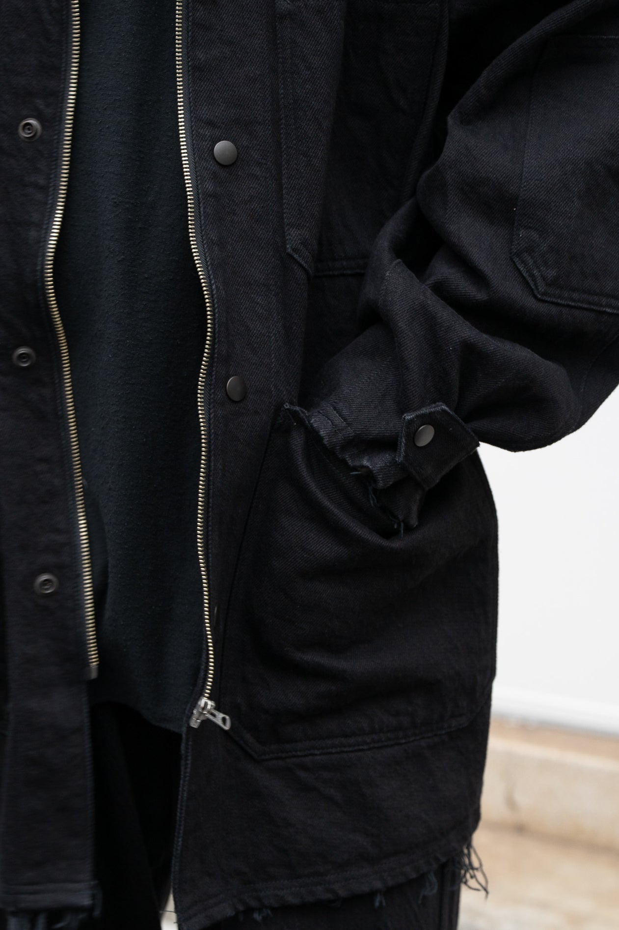 barbell object / denim coverall -BLACK