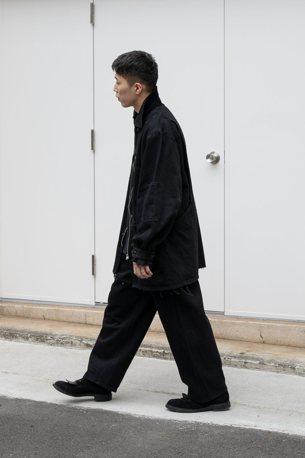 barbell object / denim coverall -BLACK