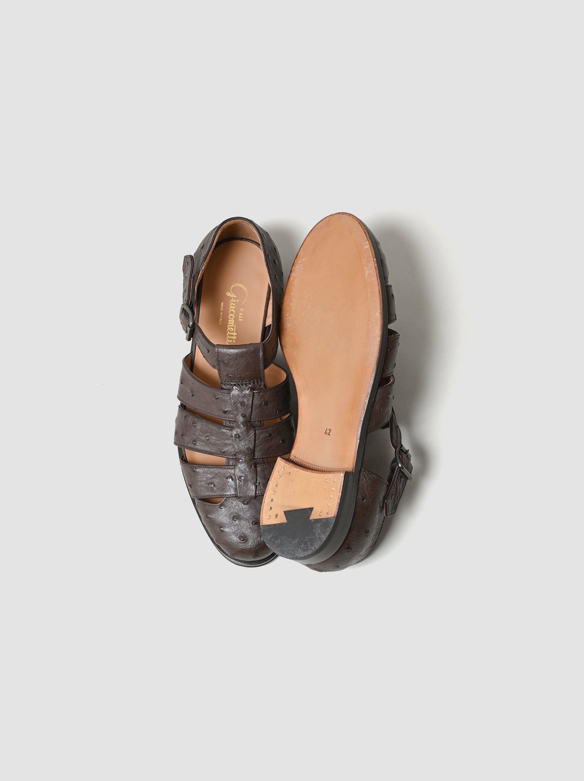 F.LLI Giacometti / FG166 fausto（GURKHA SANDAL） -STRUZZO KANGO TABAC