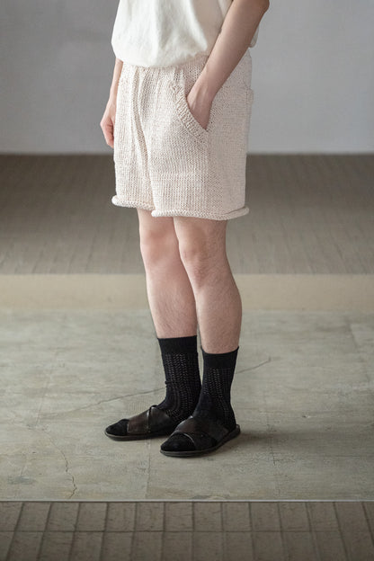POSTELEGANT / Washi Paper Cotton Hand Knit Shorts -ECRU