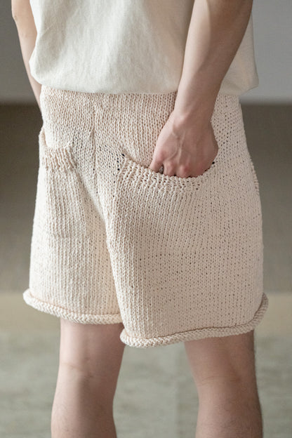 POSTELEGANT / Washi Paper Cotton Hand Knit Shorts -ECRU