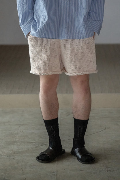 POSTELEGANT / Washi Paper Cotton Hand Knit Shorts -ECRU