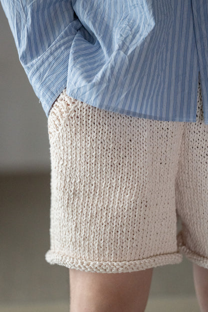 POSTELEGANT / Washi Paper Cotton Hand Knit Shorts -ECRU