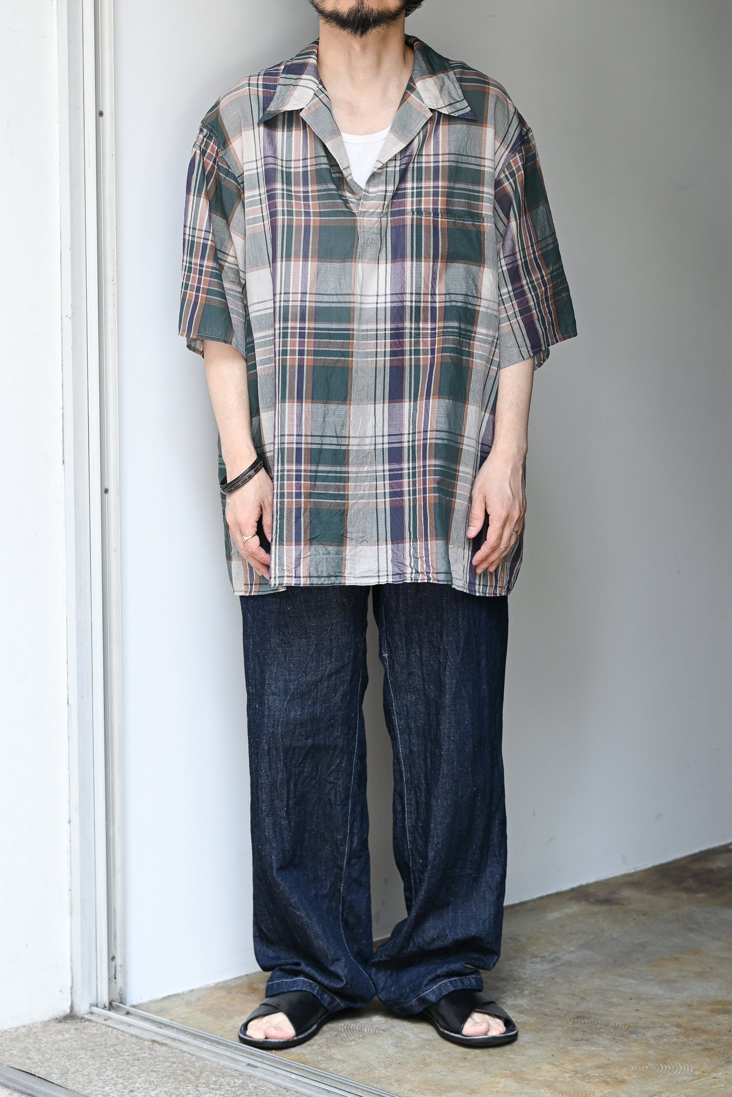 KAPTAIN SUNSHINE / Gauze Plaid Pullover SS Shirt
