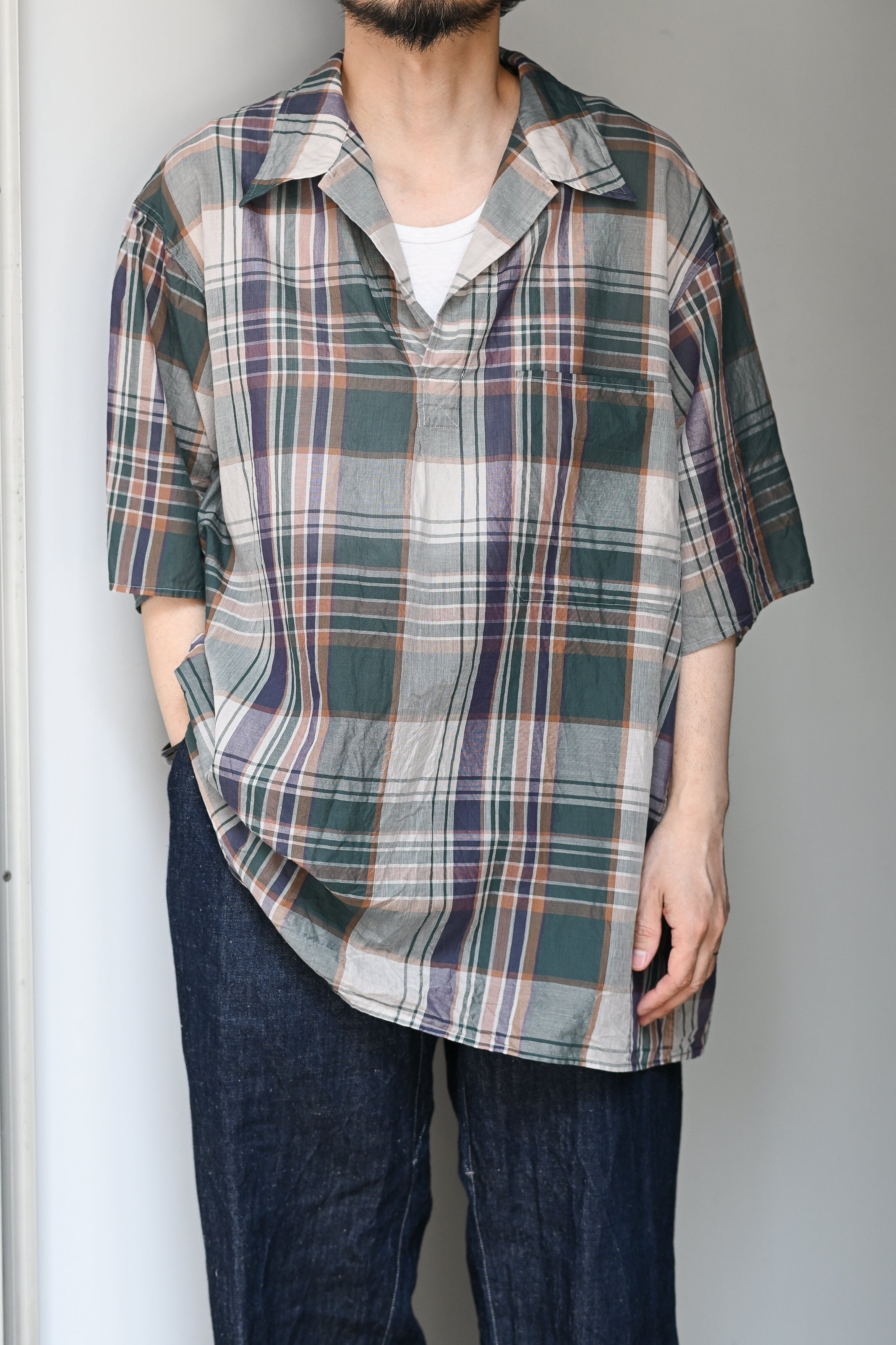 トップス kssm KAPTAIN SUNSHINE / Gauze Plaid Pullover SS Shirt – and father