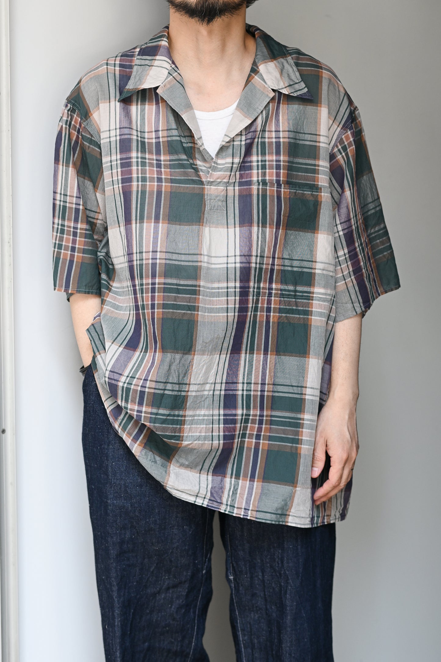KAPTAIN SUNSHINE / Gauze Plaid Pullover SS Shirt