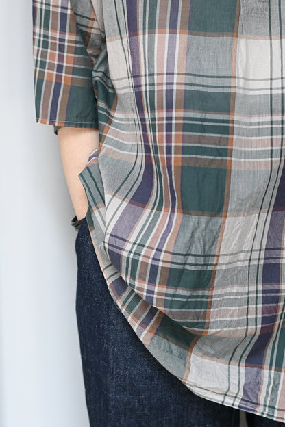KAPTAIN SUNSHINE / Gauze Plaid Pullover SS Shirt